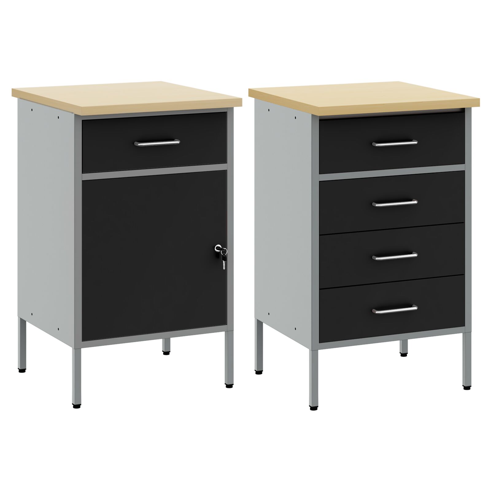 2 darabos munka szekrény szett fekete és szürke mérnöki fa meg acél