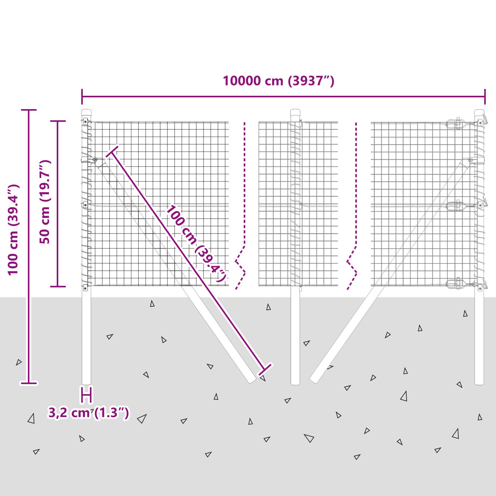 Hegesztett drótháló kerítés 13 oszloppal 0.5x100 m horganyzott acélból