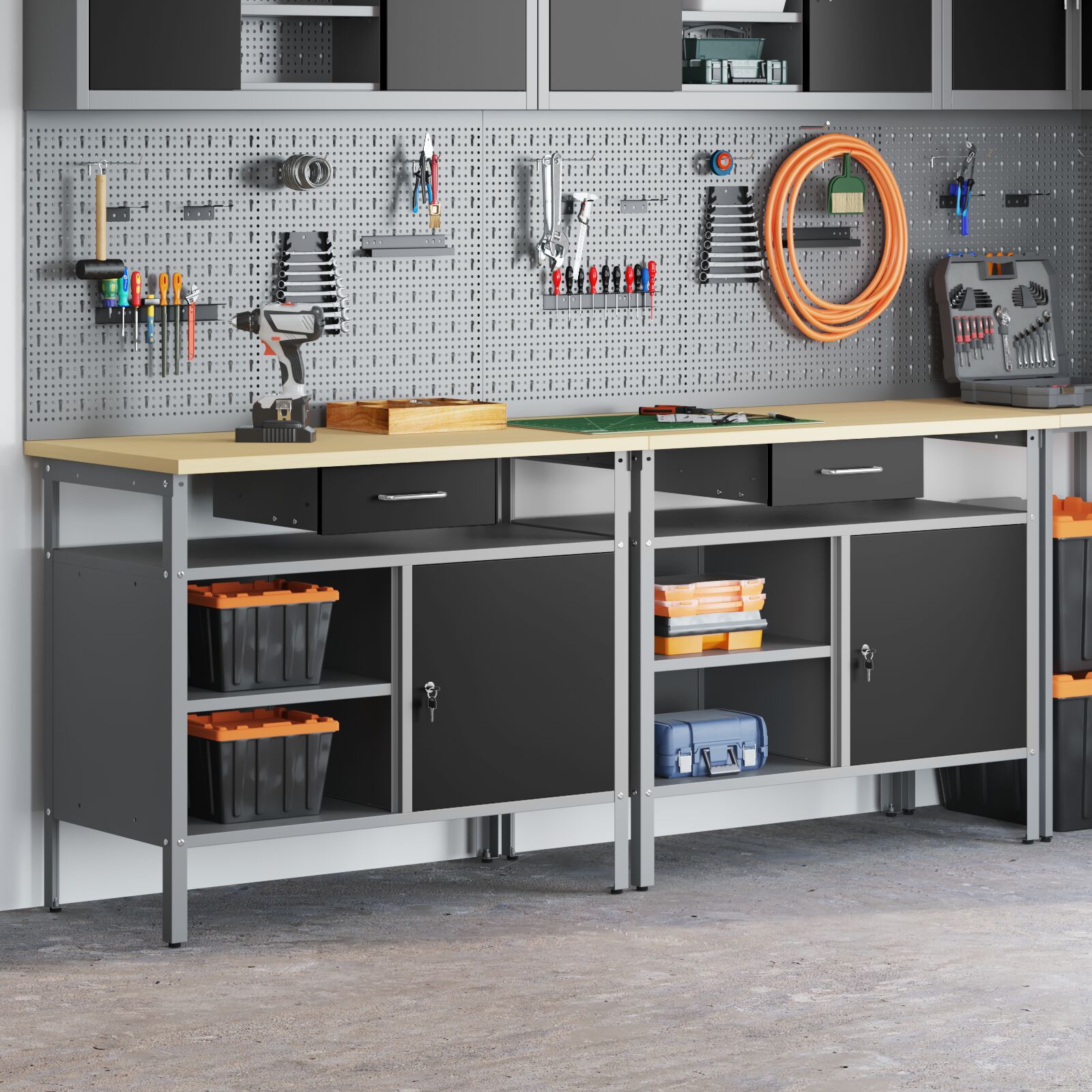 2 darabos munkaasztal szett fekete acél