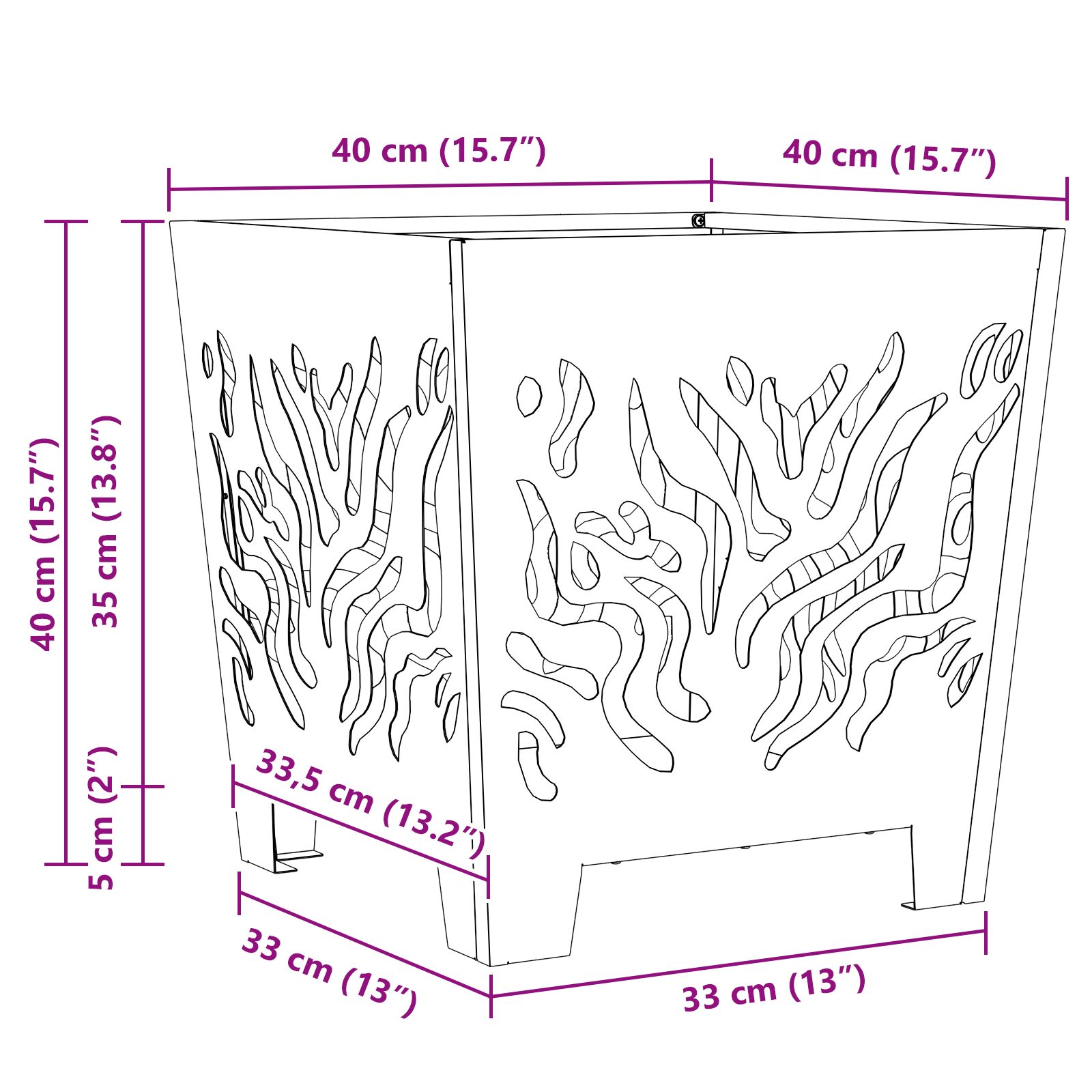 Tűzrakó hely négyzetes 40x40x40 cm időjárásálló acél
