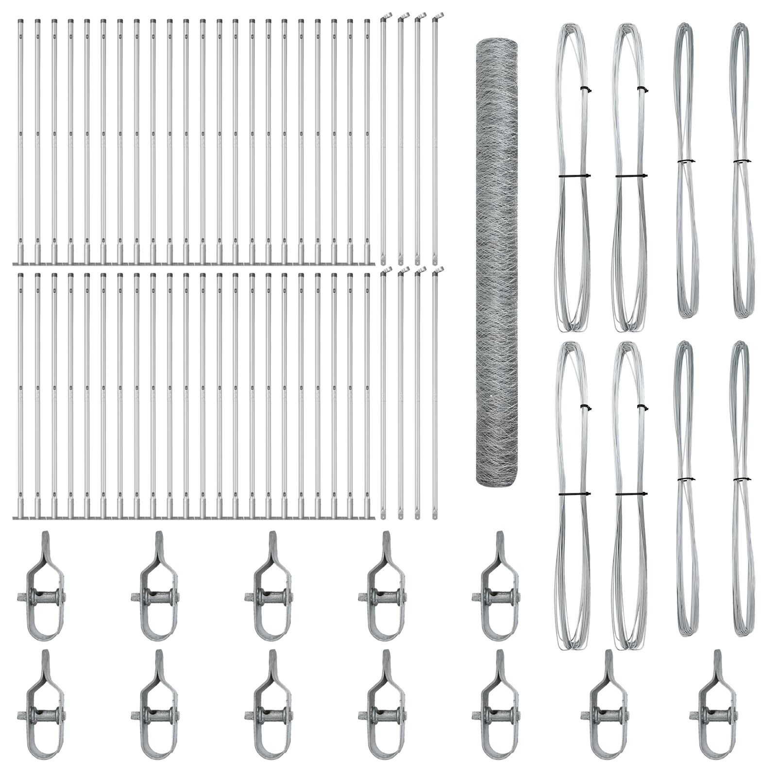 Hatszögű kerítés 1.4x100 m horganyzott acél, kerítés oszlopok alaplemezekkel 13 db ø32mm 78.5cm horganyzott acél
