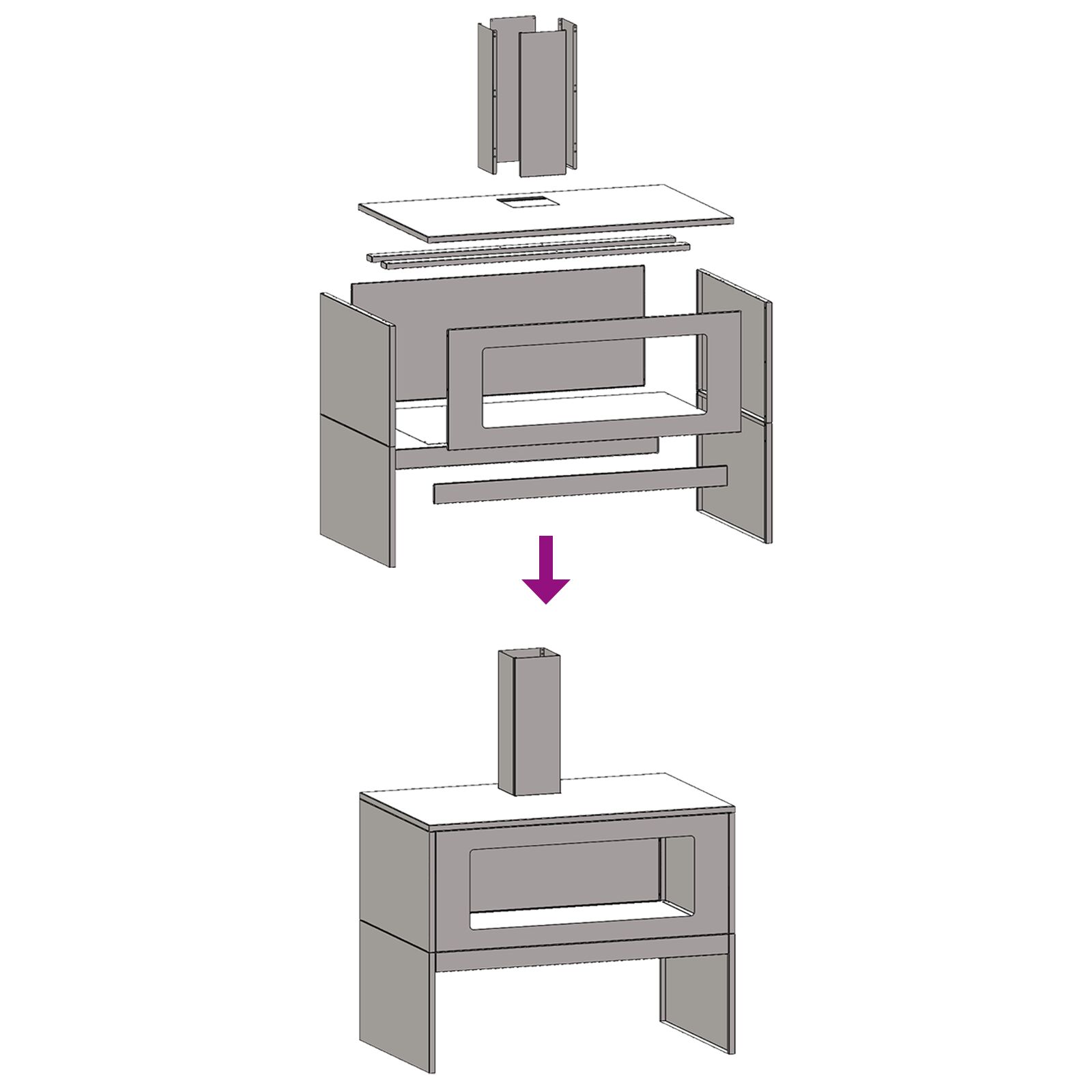 Kandalló kéménnyel fekete 80x50x96 cm acél