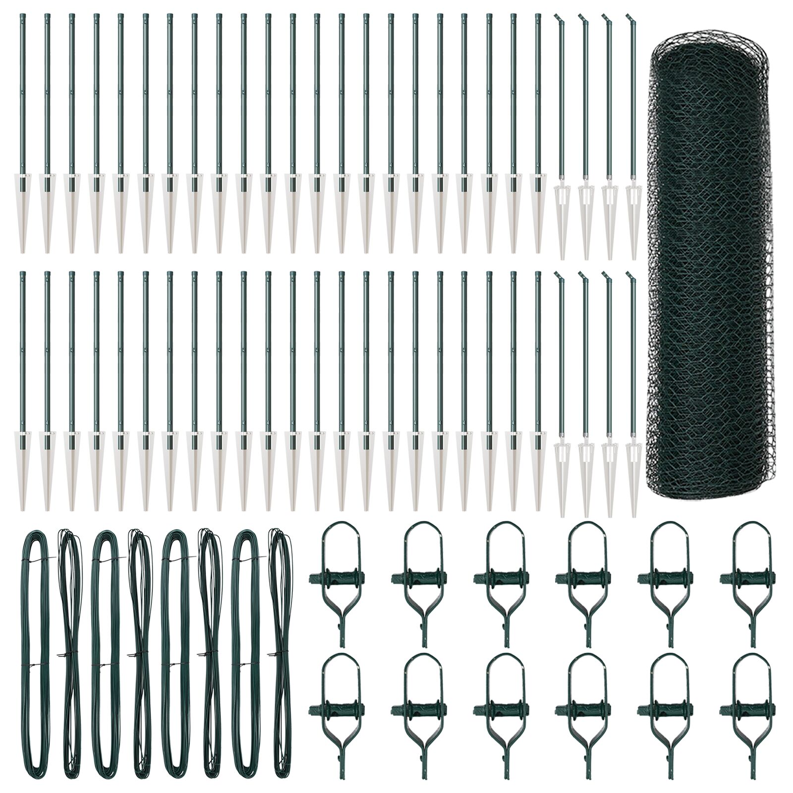 Hatszög kerítés zöld 0,6x100 m acél, kerítés oszlopok cövekkel 13 db ø32 mm 80 cm galvanizált acél