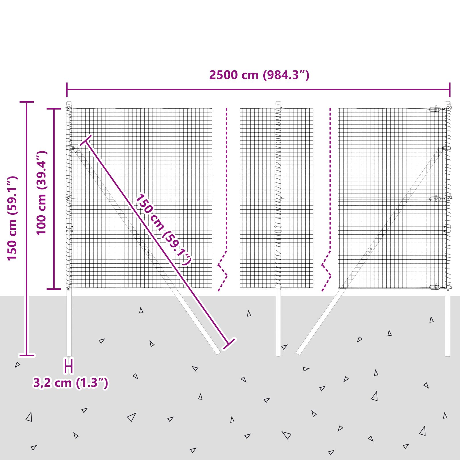 25 m kerítésoszlop készlet 2 db horganyzott acél
