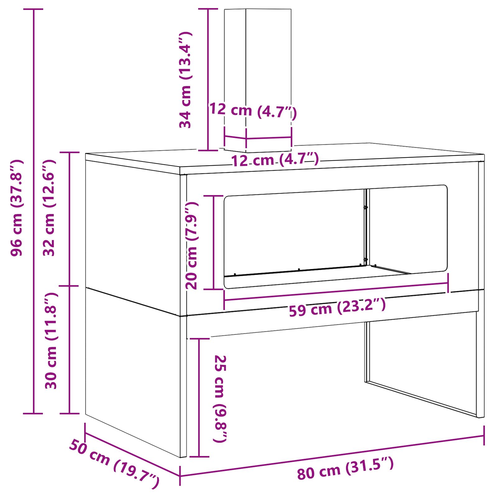 Kandalló kéménnyel fekete 80x50x96 cm acél