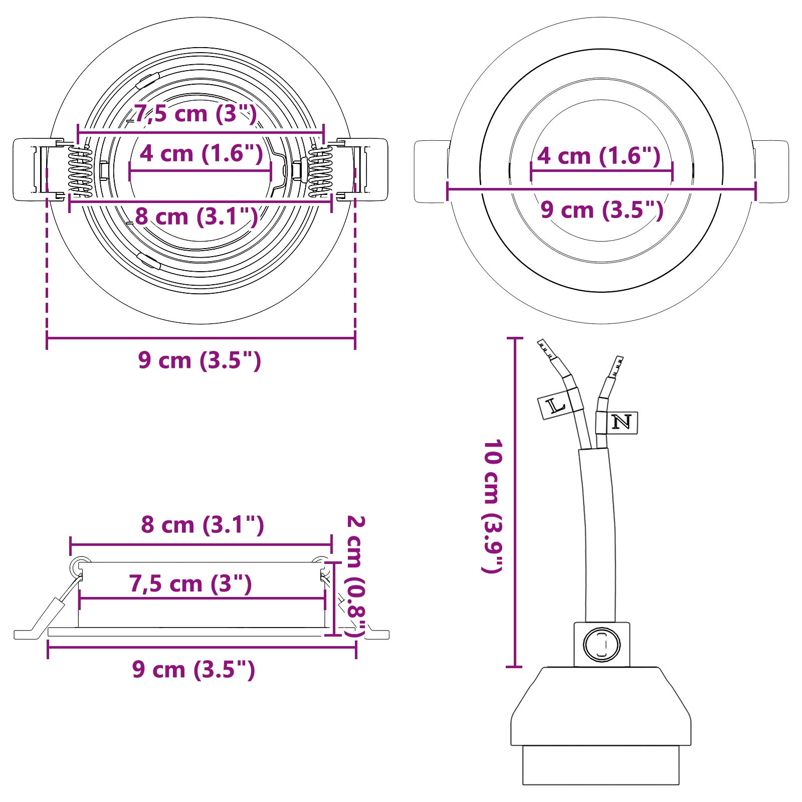 Belógó spotlámpák 6 db kerek gu10 fekete ø91 mm