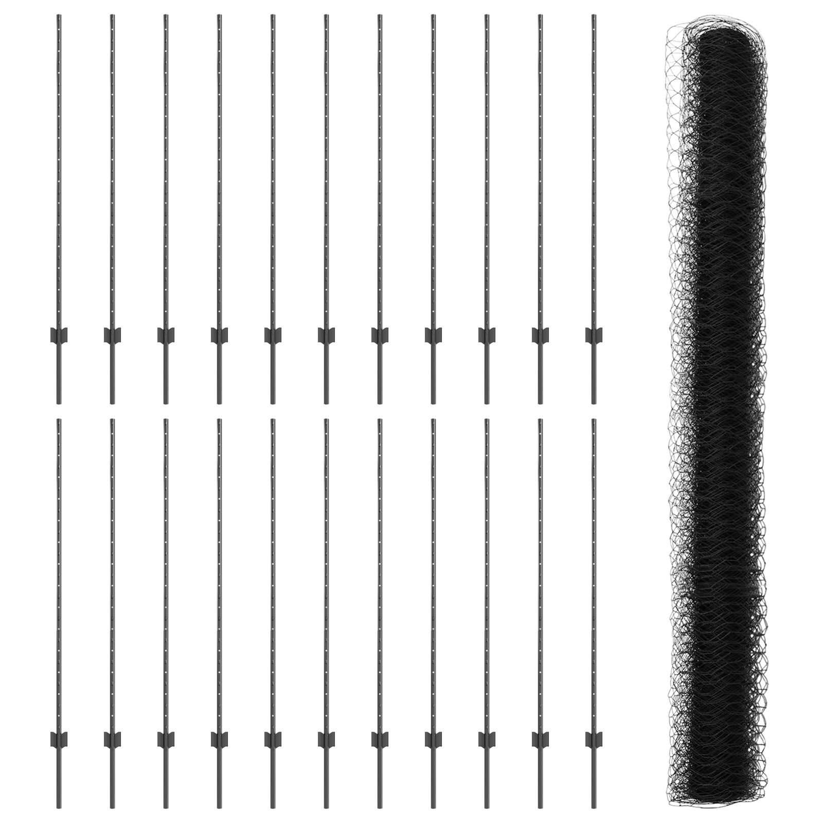 22 db u-csatornás kerítésoszlop szürke 140 cm acél, hatszögletű kerítés szürke 1.4x50 m acél