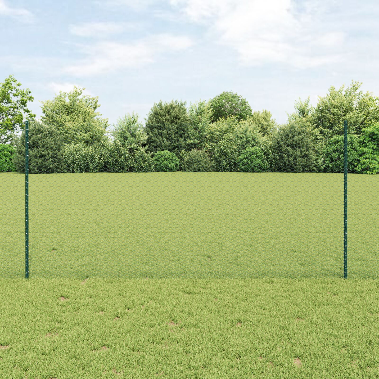 Kerítési oszlopok 11 db u-csatorna zöld 120 cm acél, hatszögletű kerítés zöld 1.2x50 m acél