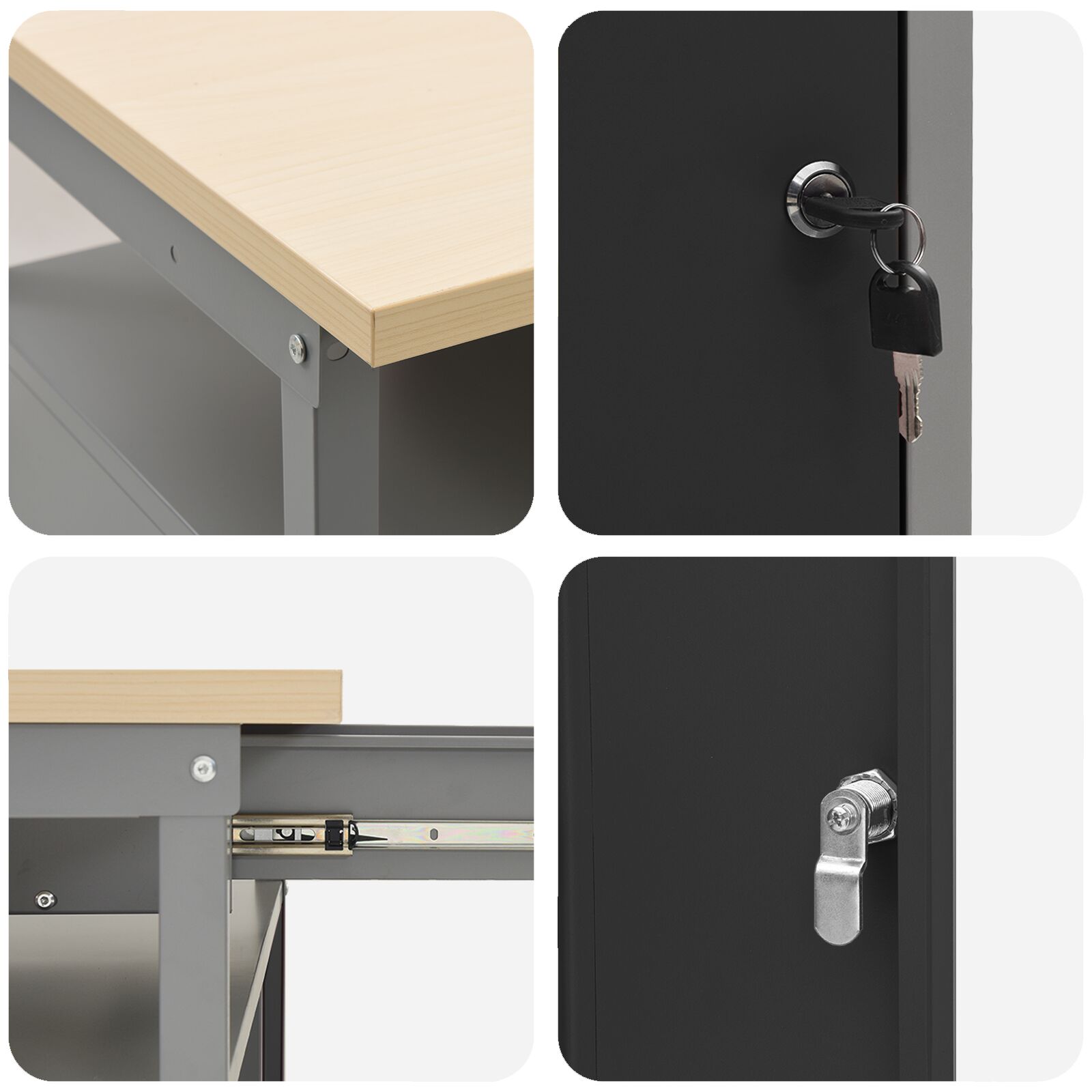 10 darabos munkaszekrény és fogas szett fekete mdf-ből és fémből