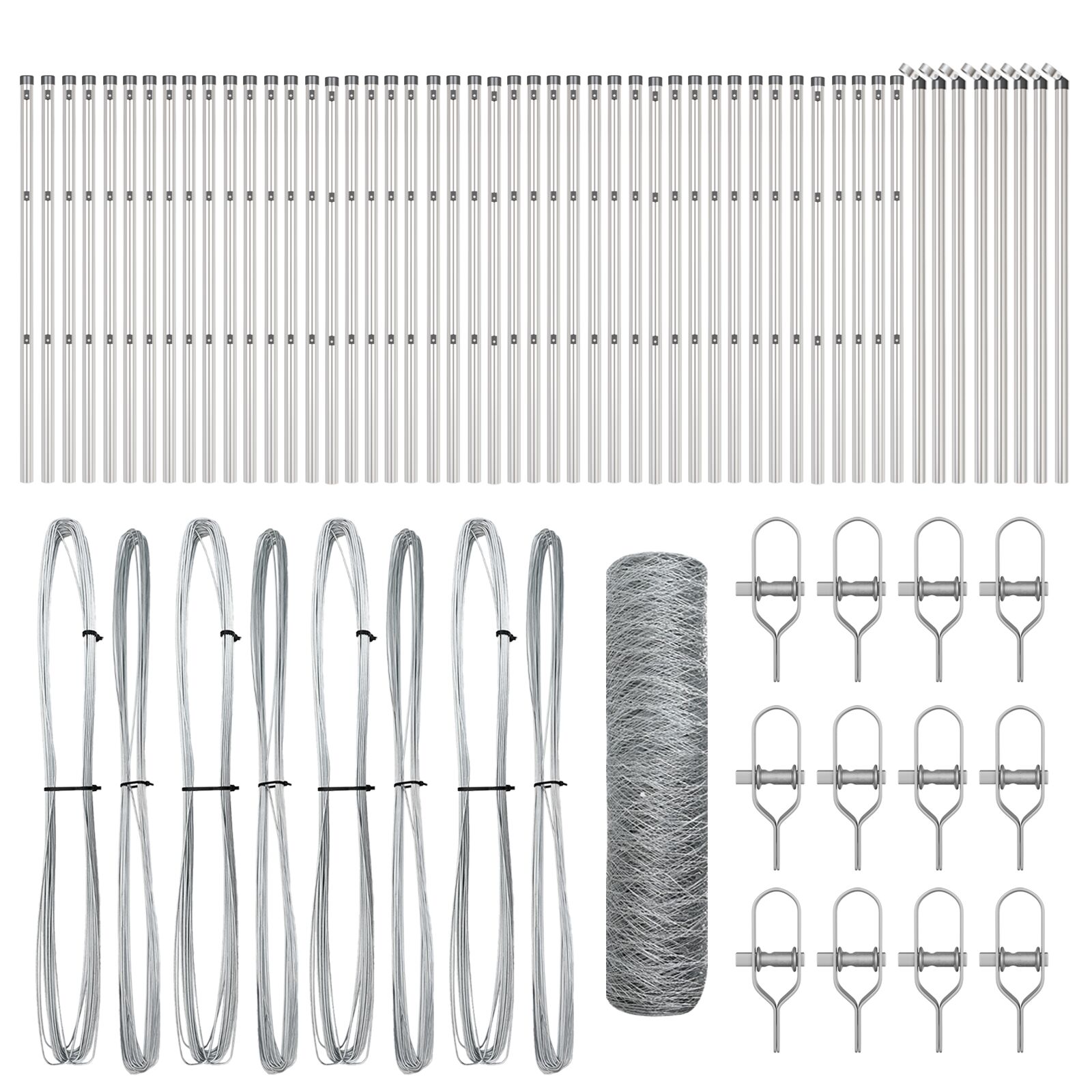 Hatszögű kerítés 0,5x100 m horganyzott acél, kerítéspillérek 13 db ø32 mm 100 cm horganyzott acél