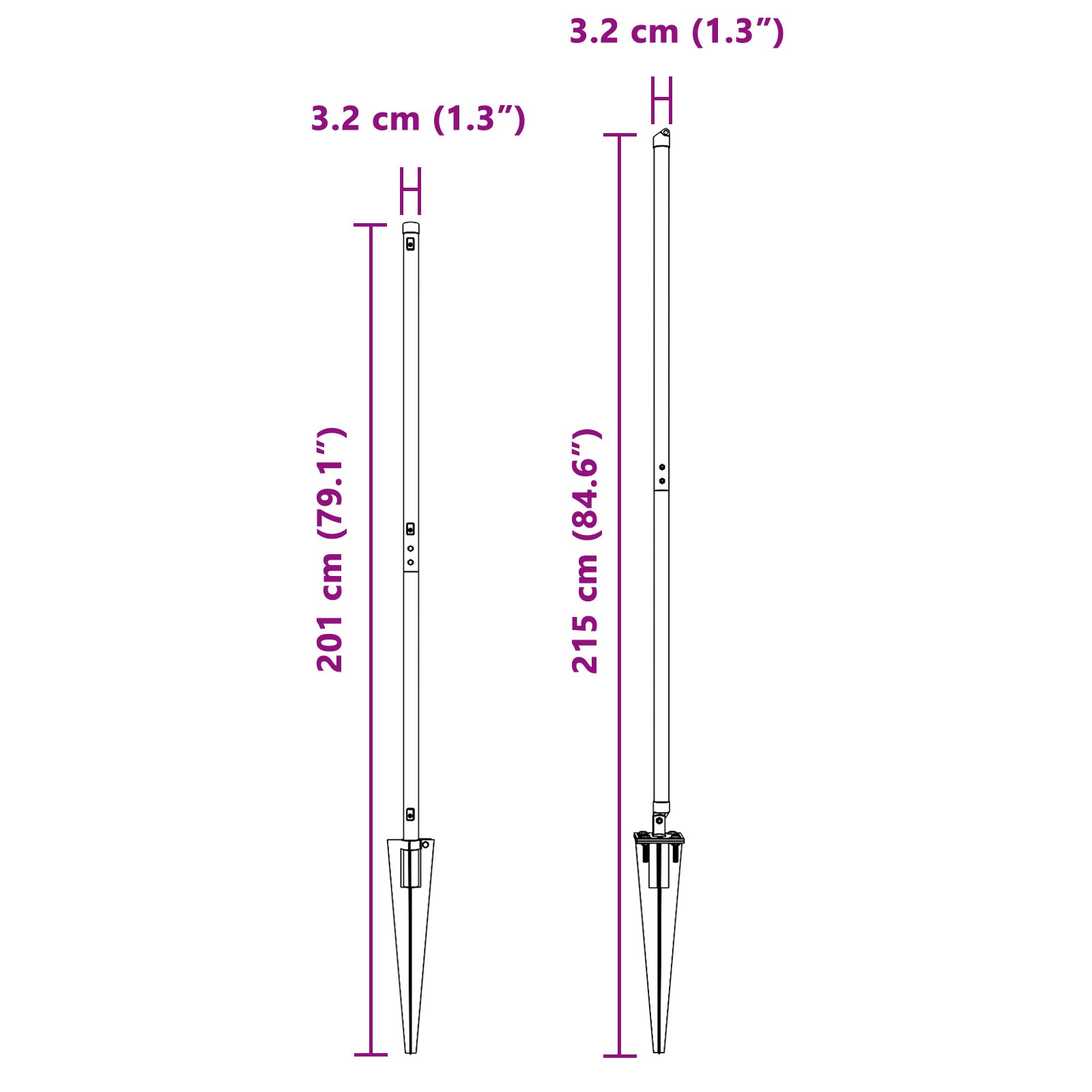 Fémoszlopok cövekekkel 26 db ø32 mm 170 cm galvanizált acél
