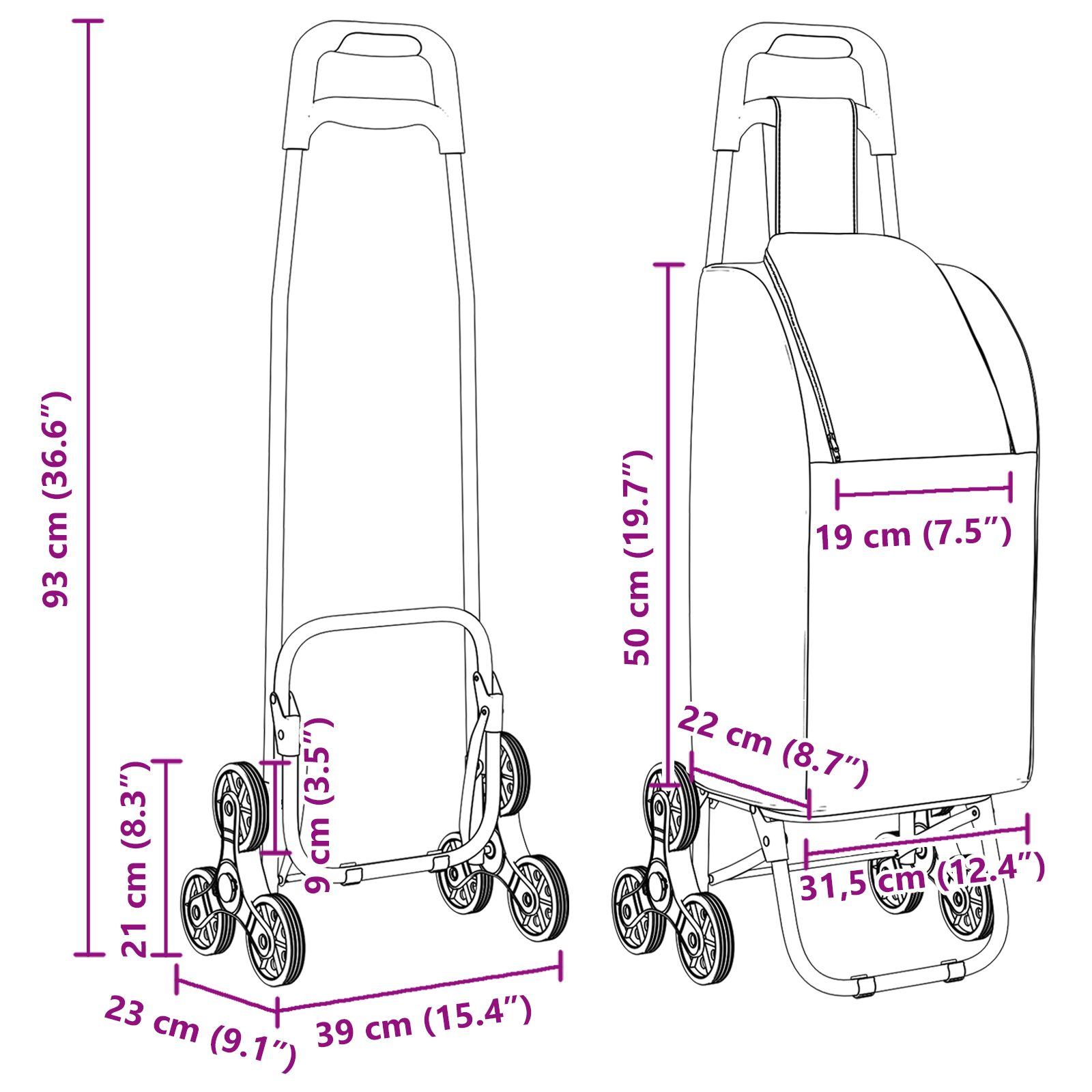 Lépcsőmászó bevásárló kocsi kék 38 l