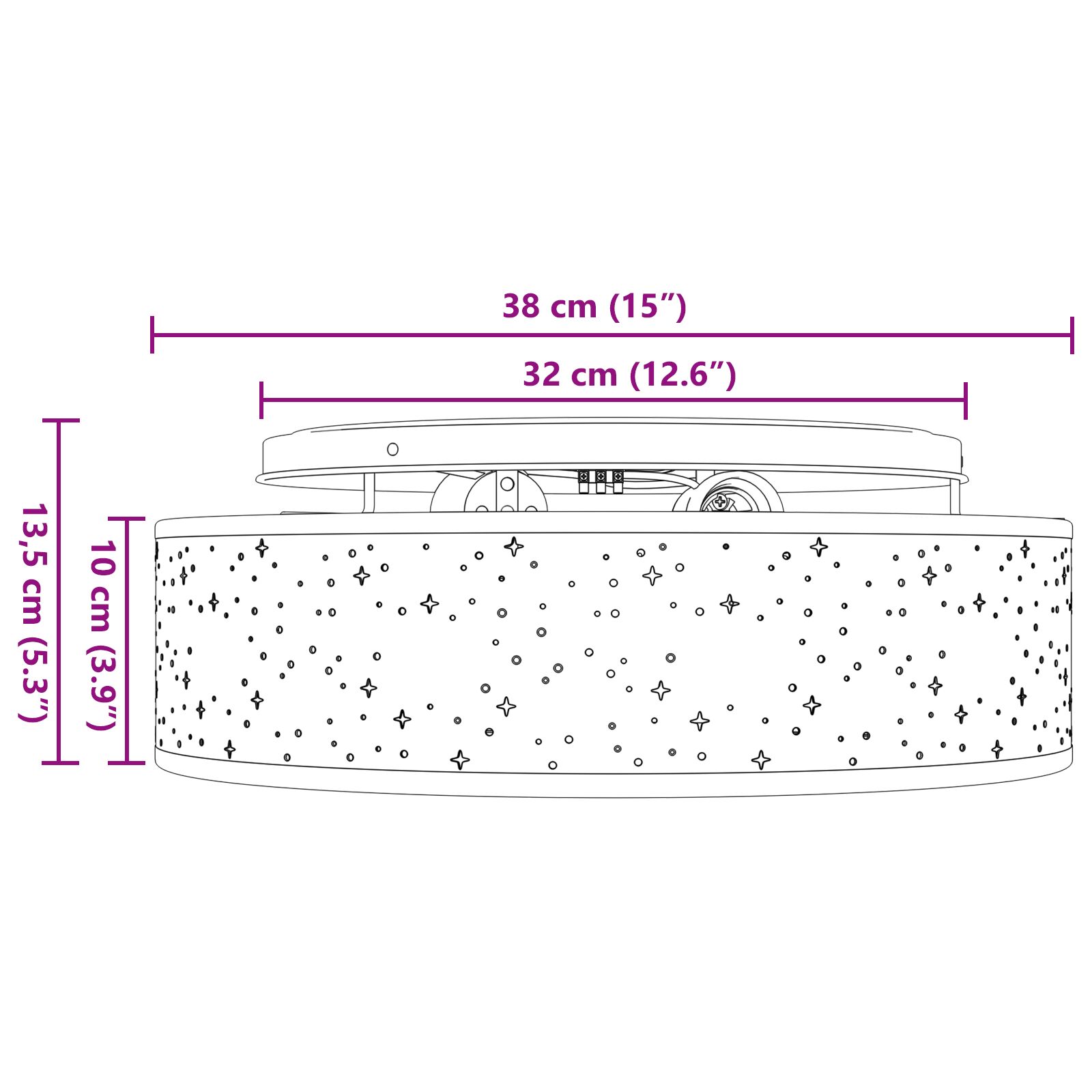 Csillagos lámpaernyővel rendelkező mennyezeti világítás szürke ø 38 cm szövet e27