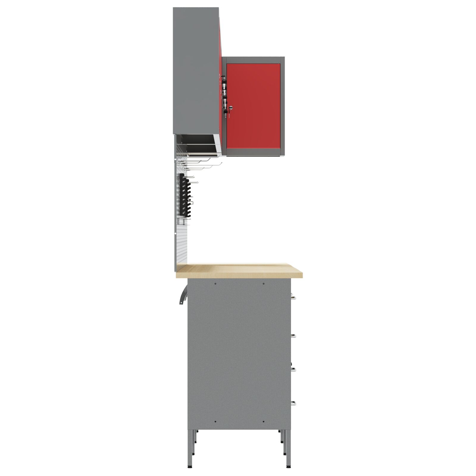 12 darabos munkaszekrény és pegboard szett piros mdf-ből és fémekből