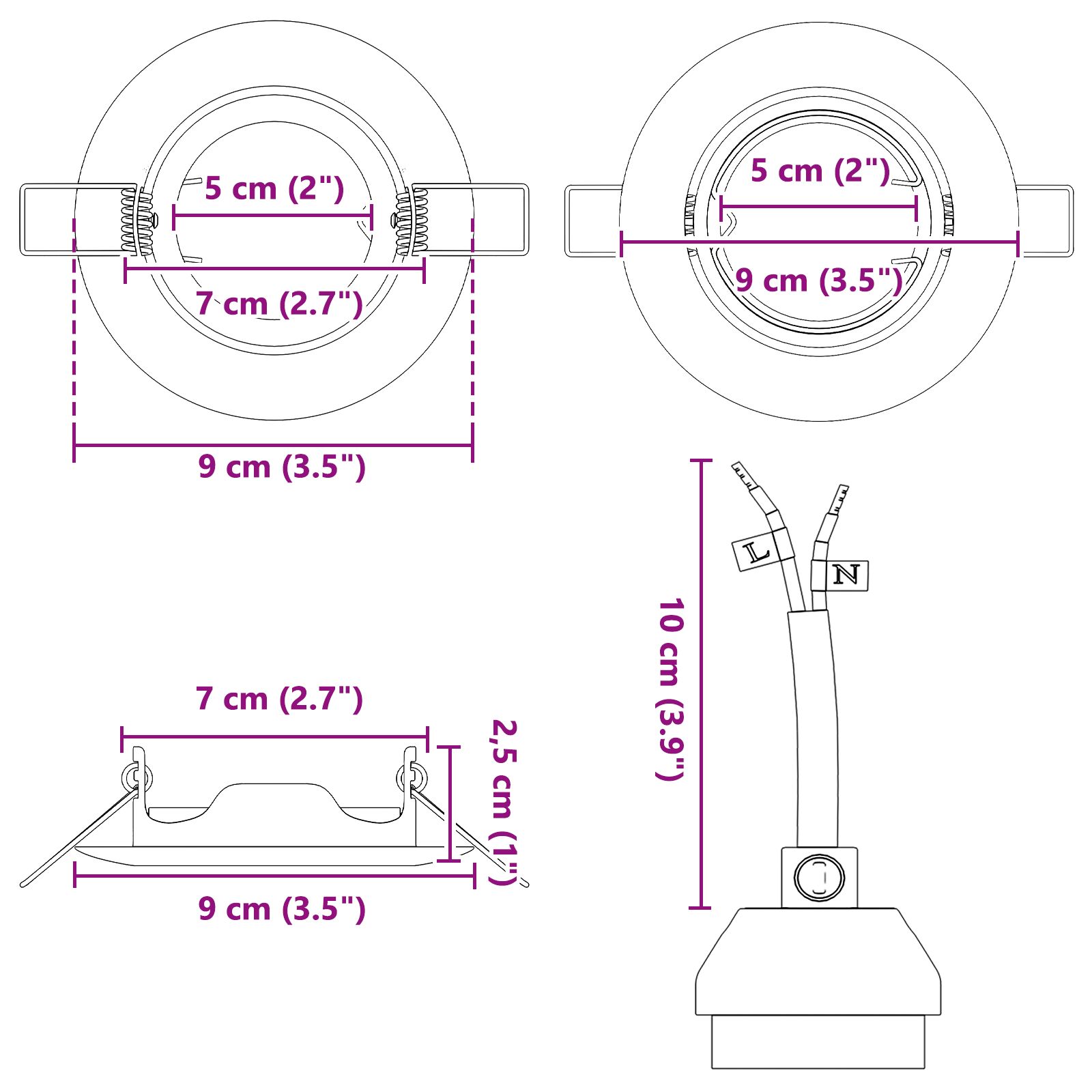Lámpák 6-os szett fekete műanyag 9 cm modern