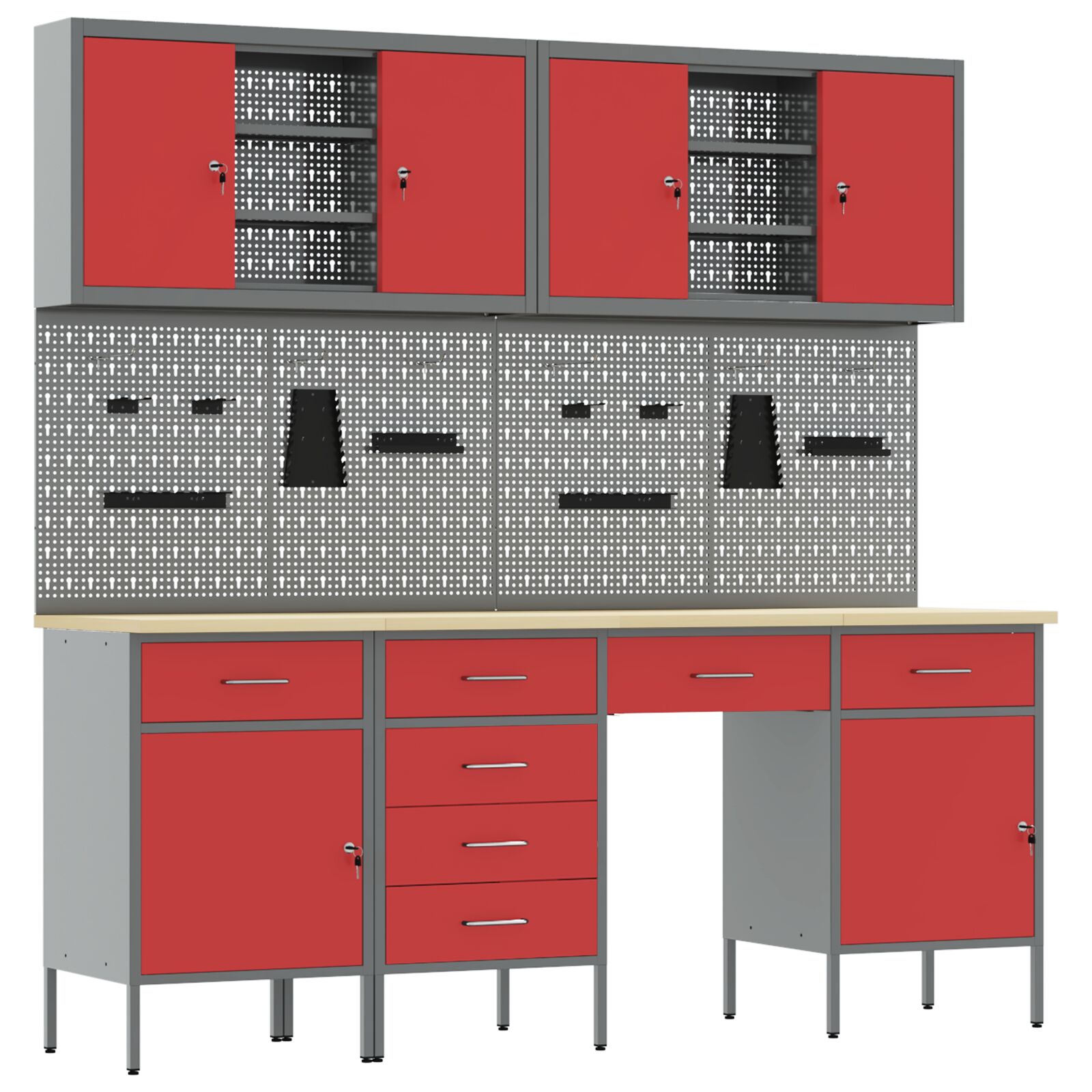 10 részes piros acél munkapad szett