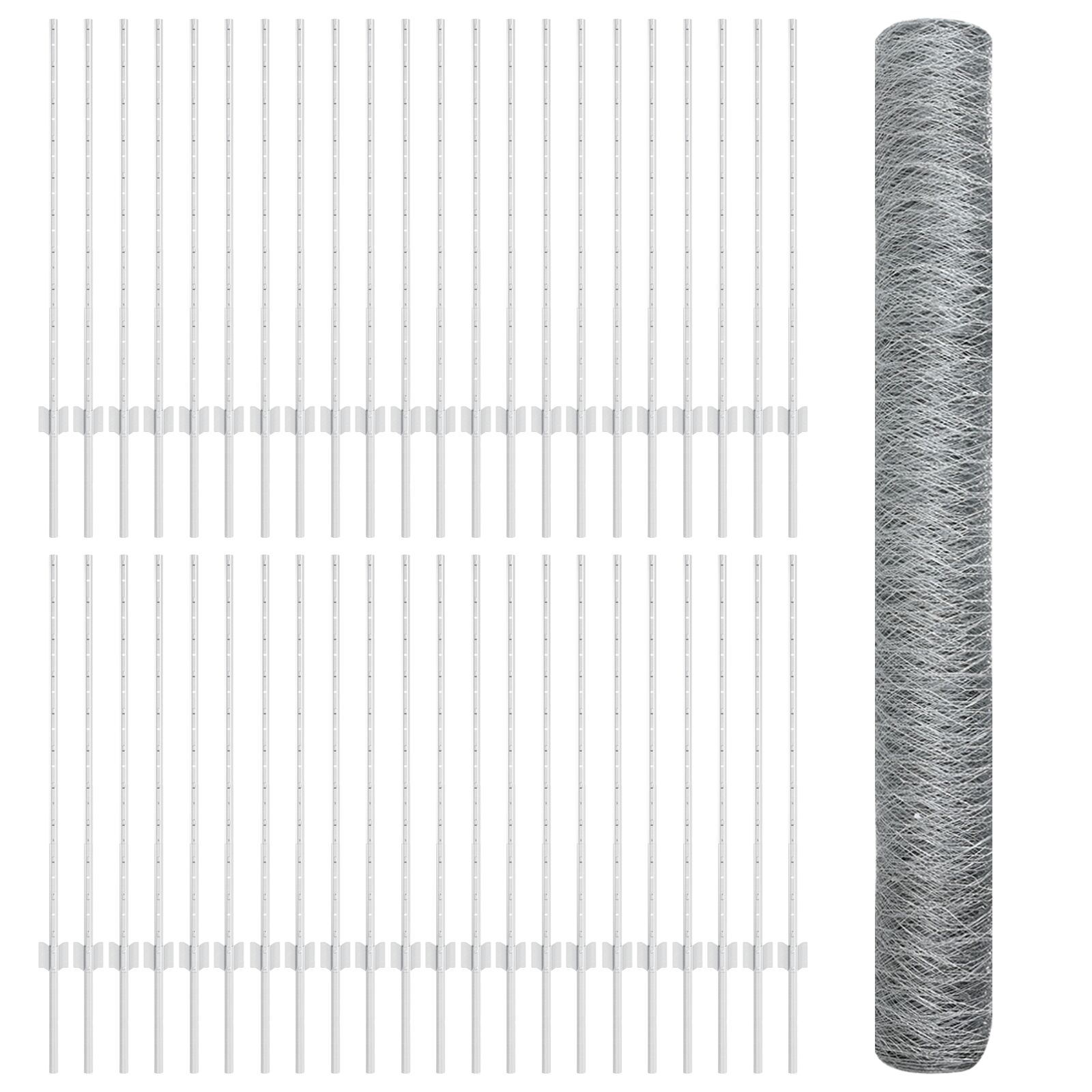 Kerítésoszlopok 22 db u-csatorna 100 cm horganyzott acél, hatszögletű kerítés 1x100 m horganyzott acél Kerítésoszlopok 22 db u-csatorna 100 cm horganyzott acél, hatszögletű kerítés 1x100 m horganyzott acél