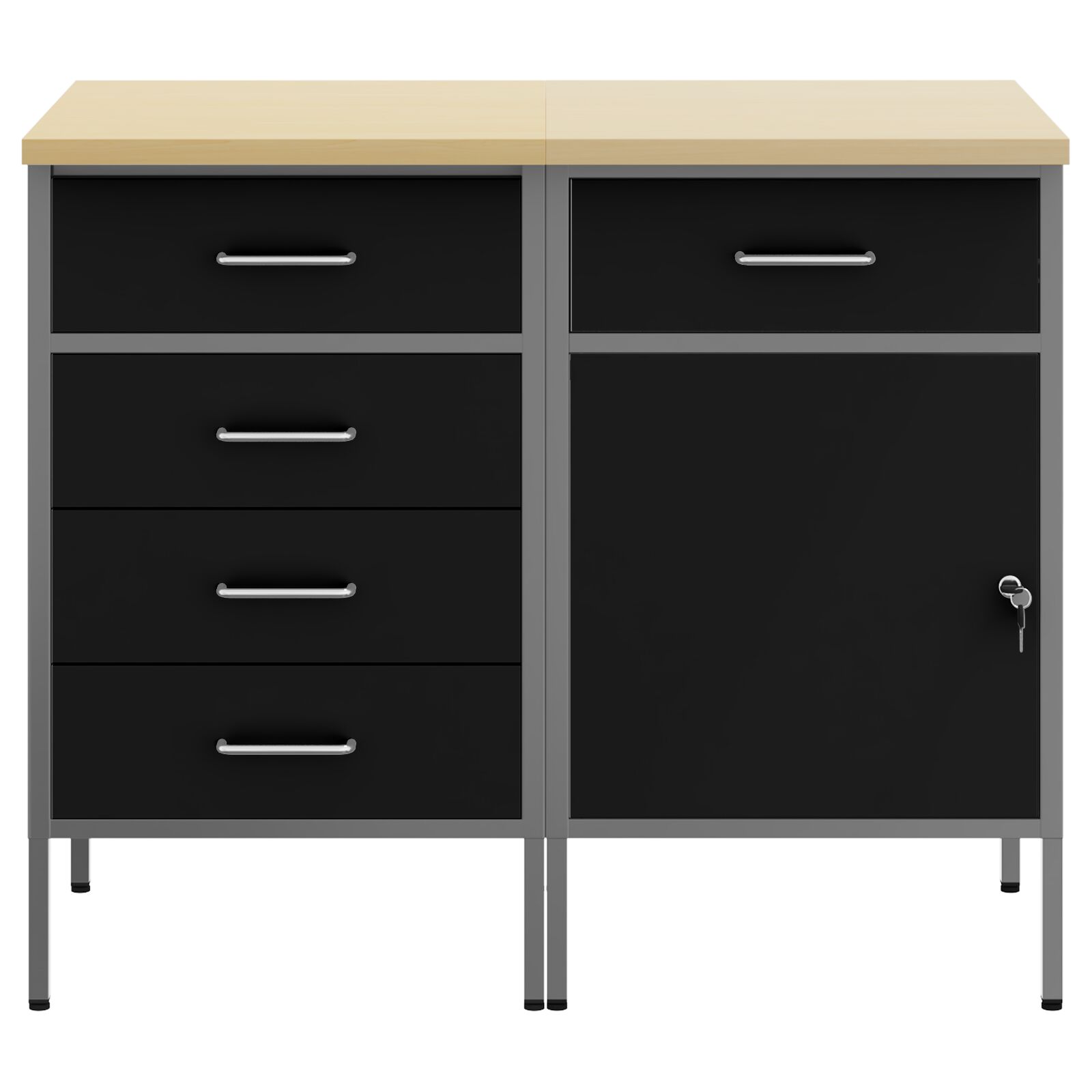 2 darabos munka szekrény szett fekete és szürke mérnöki fa meg acél