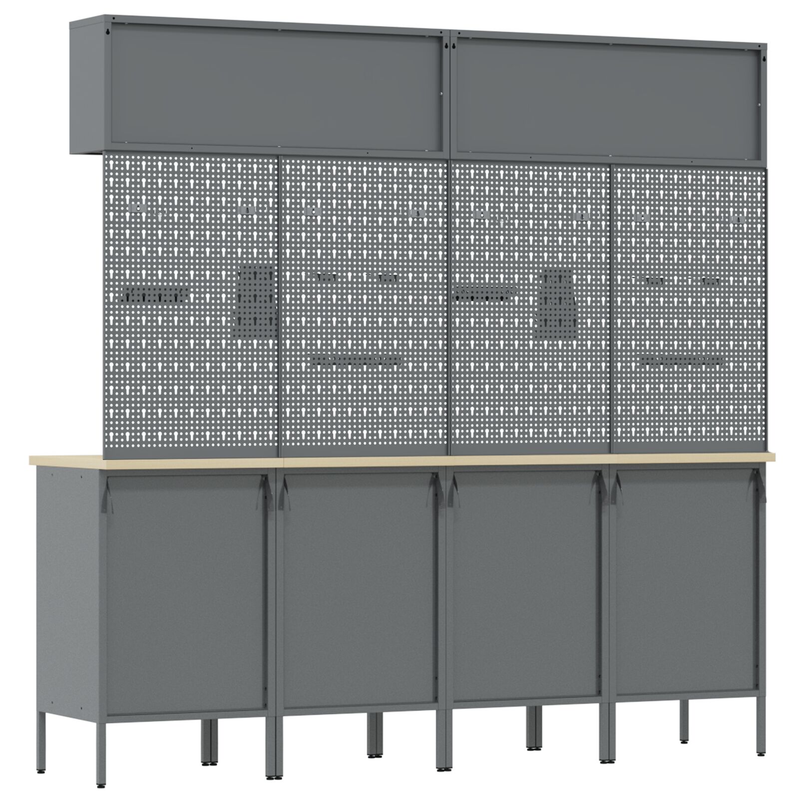 10 db-os munkaszekrény és fali tároló szett, piros mdf-ből és fémmel