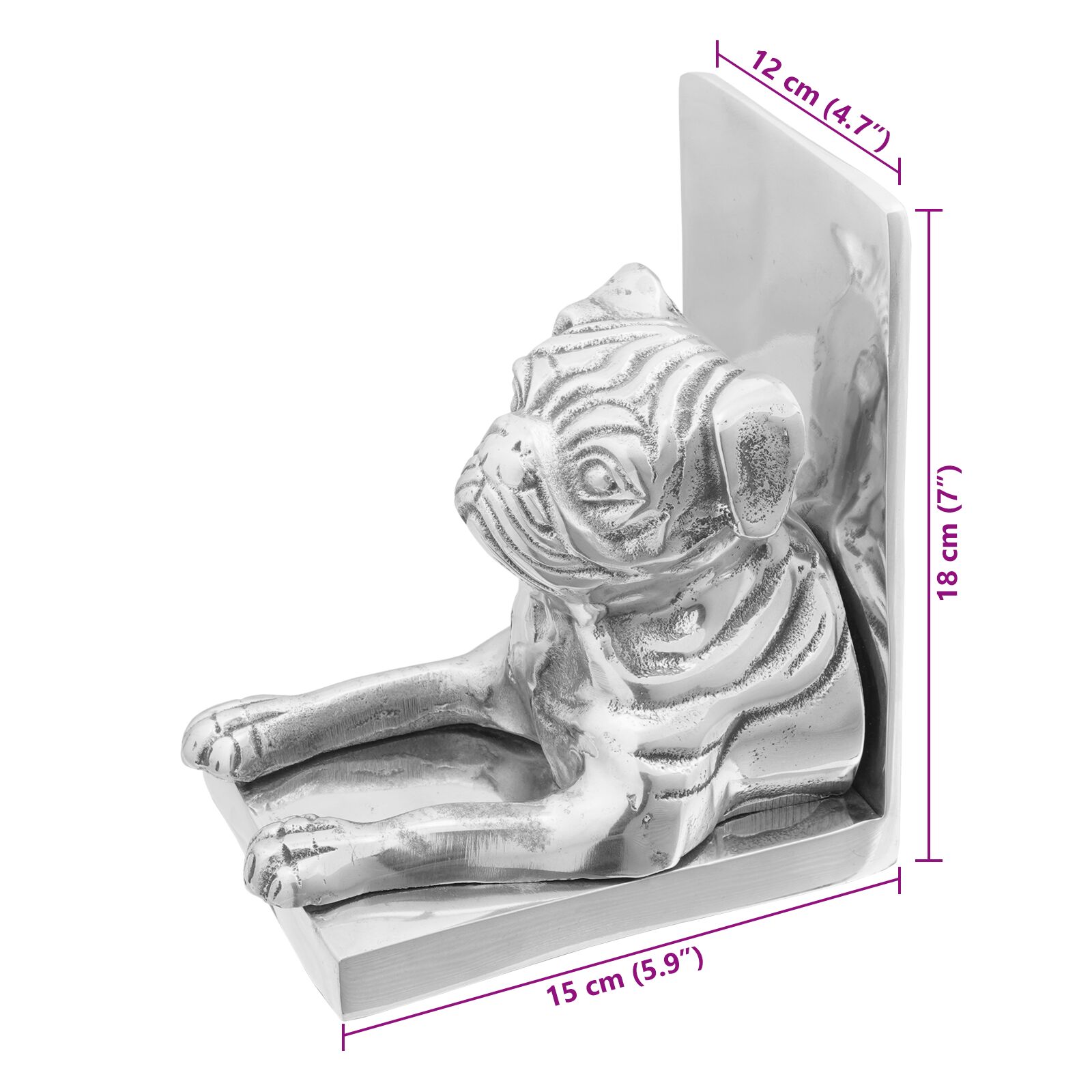 Könyvtámaszok 2 db ezüst 12x15x18 cm alumínium kutya Könyvtámaszok 2 db ezüst 12x15x18 cm alumínium kutya