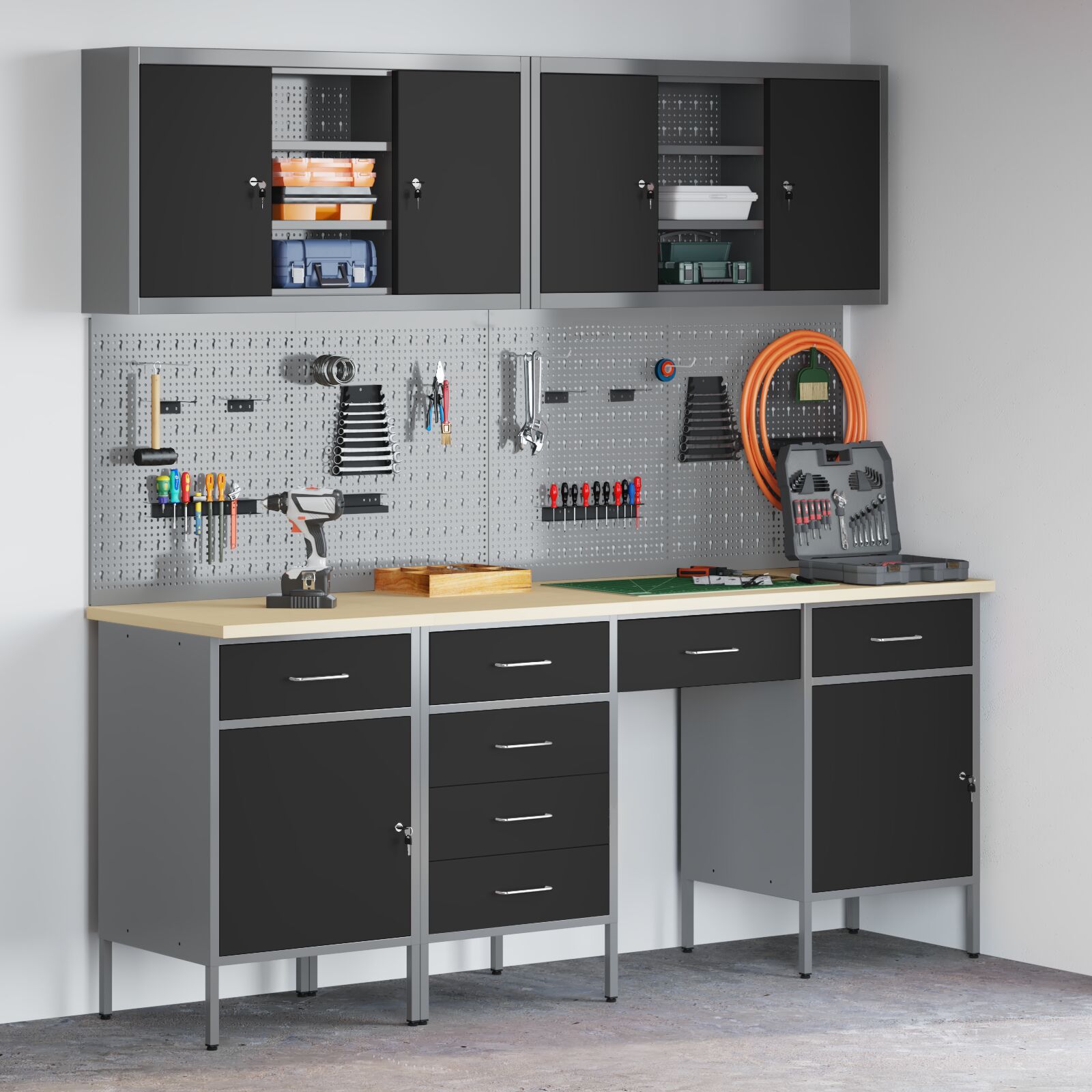 10 darabos munkapad készlet fekete acél