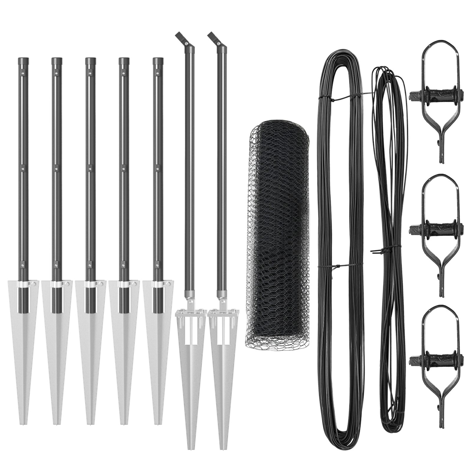 Hatszögletű kerítés szürke 0,8x10 m acél, kerítésoszlopok cölöpökkel 7 db ø32 mm 100 cm galvanizált acél