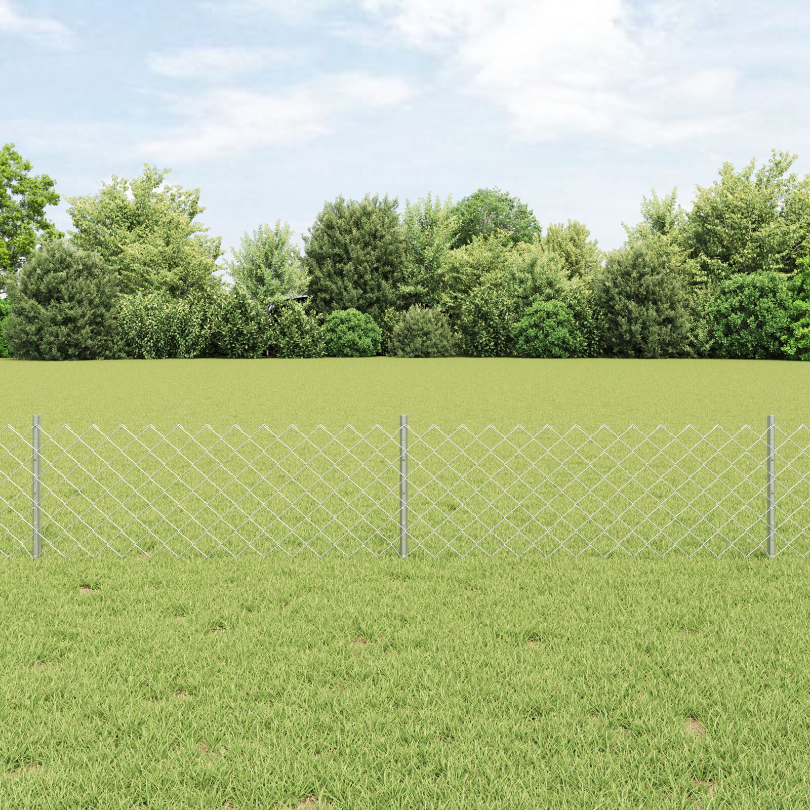 Lánckerítés 10 u oszloppal ezüst 0.4x10 m acél
