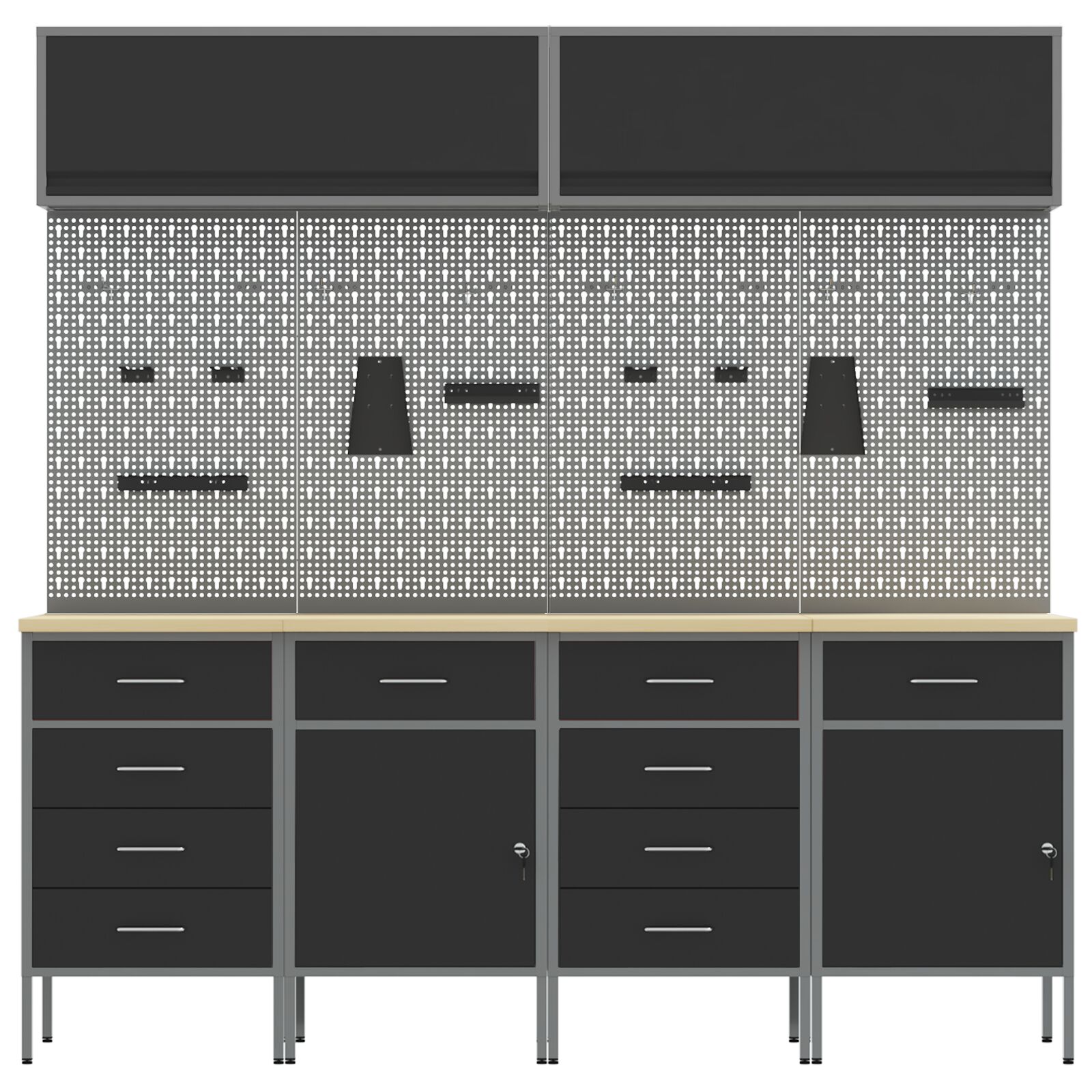 10 darabos munkaszekrény és pejláda szett fekete mdf-ből meg fémnől