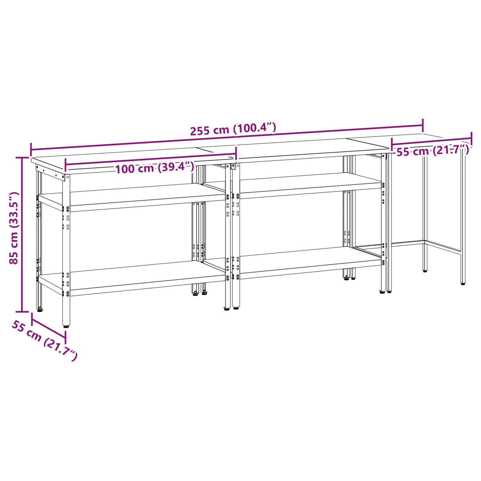 3 db-os munkaasztal szett szürke acél