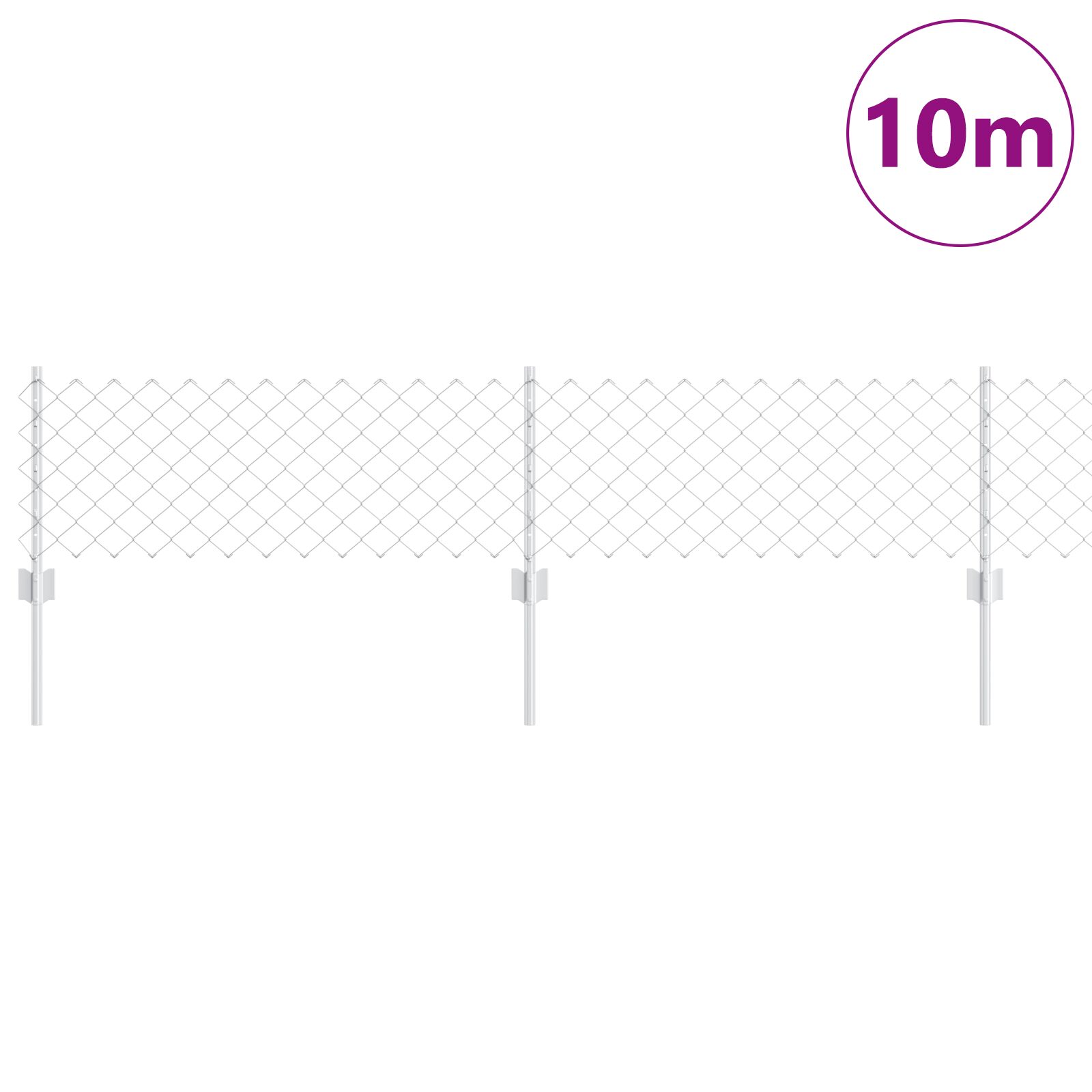 Lánckerítés 10 u oszloppal ezüst 0.4x10 m acél