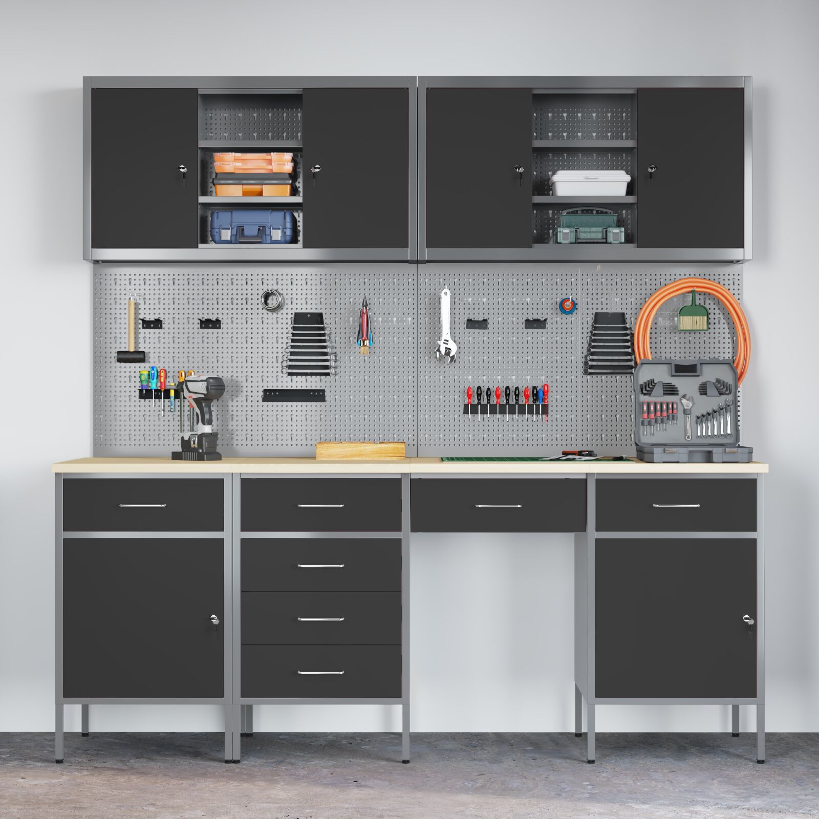 10 darabos munkapad készlet fekete acél