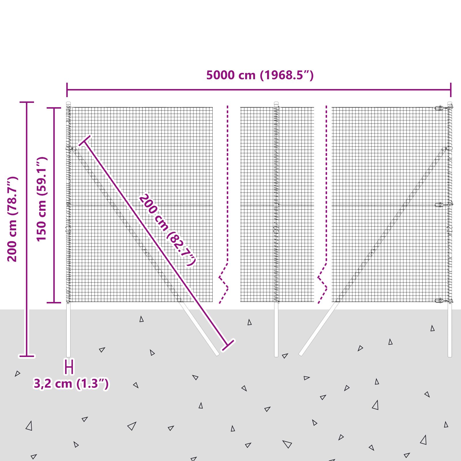 Hegesztett huzal kerítés 13 oszloppal 1,5x50 m horganyzott acélból