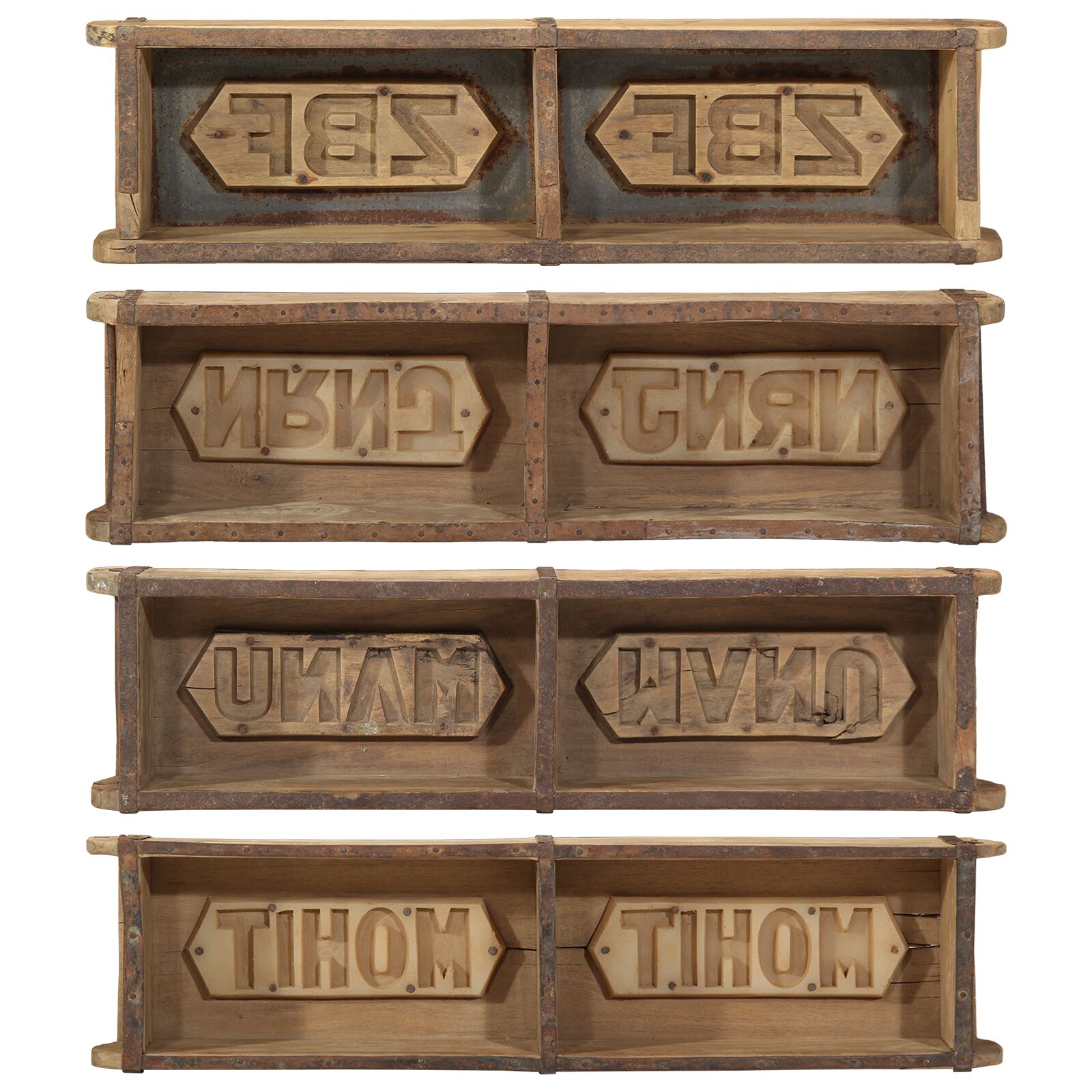 Tálcák 4 db 60,5x15x9 cm tömör fa újrahasznosított