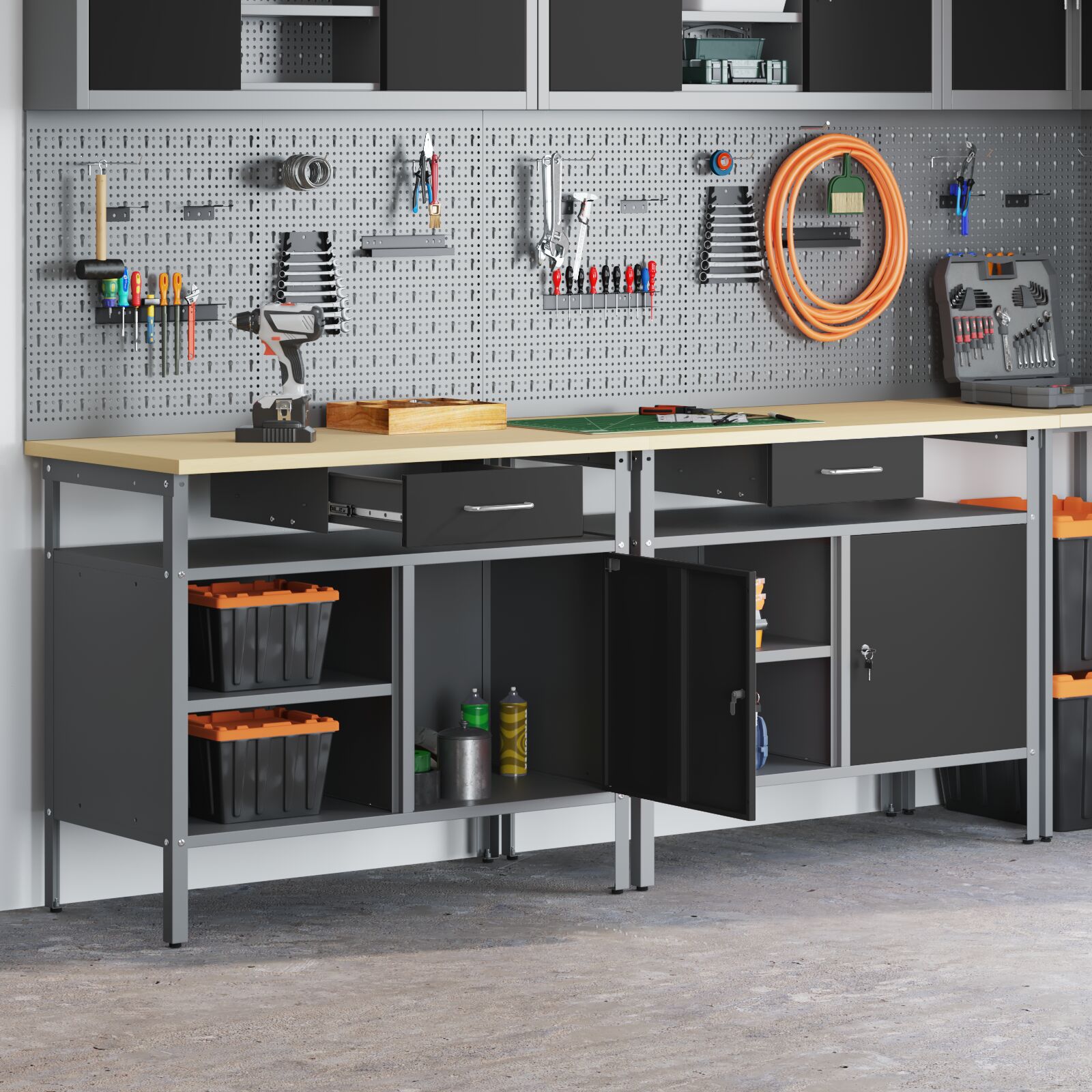 2 darabos munkaasztal szett fekete acél