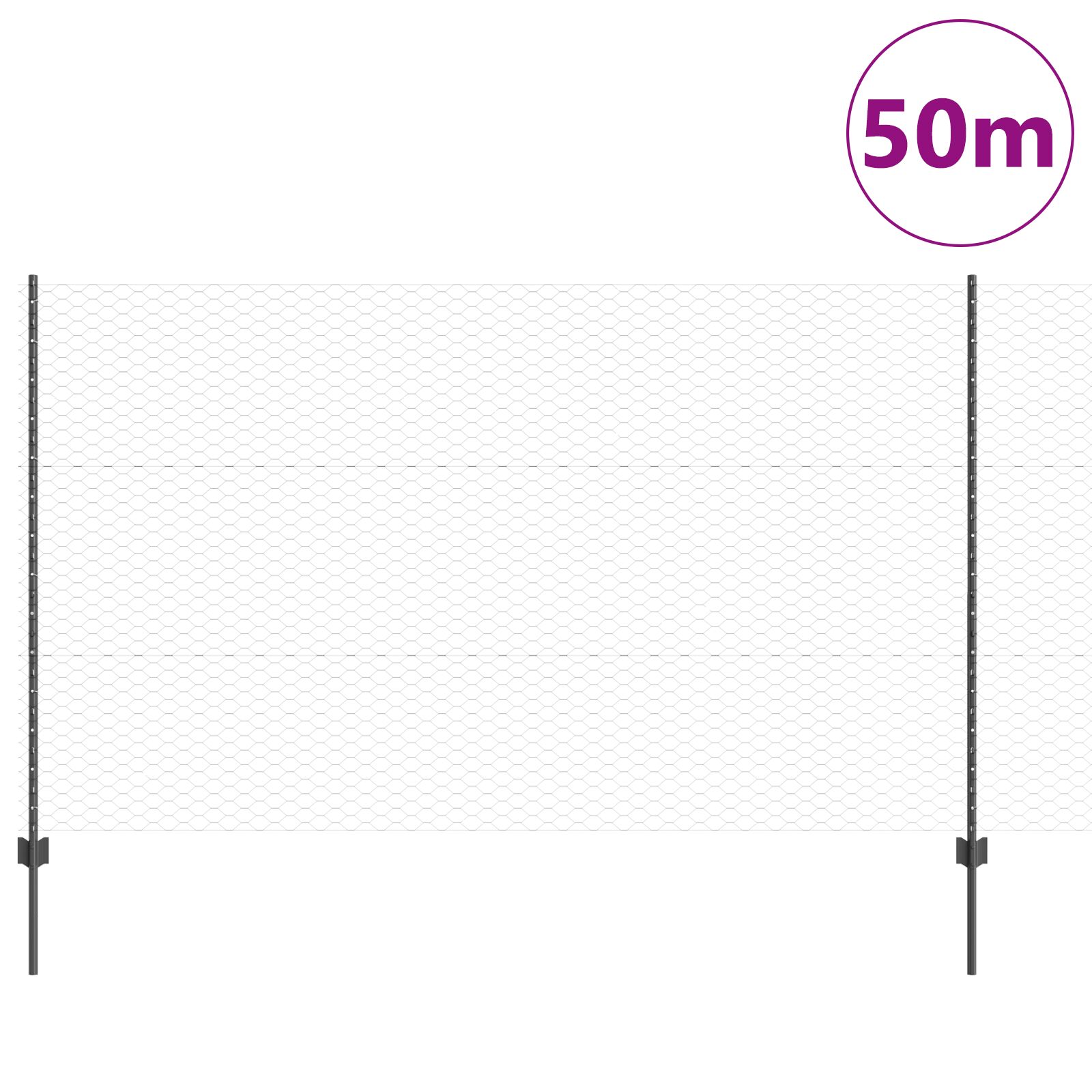 22 db u-csatornás kerítésoszlop szürke 140 cm acél, hatszögletű kerítés szürke 1.4x50 m acél
