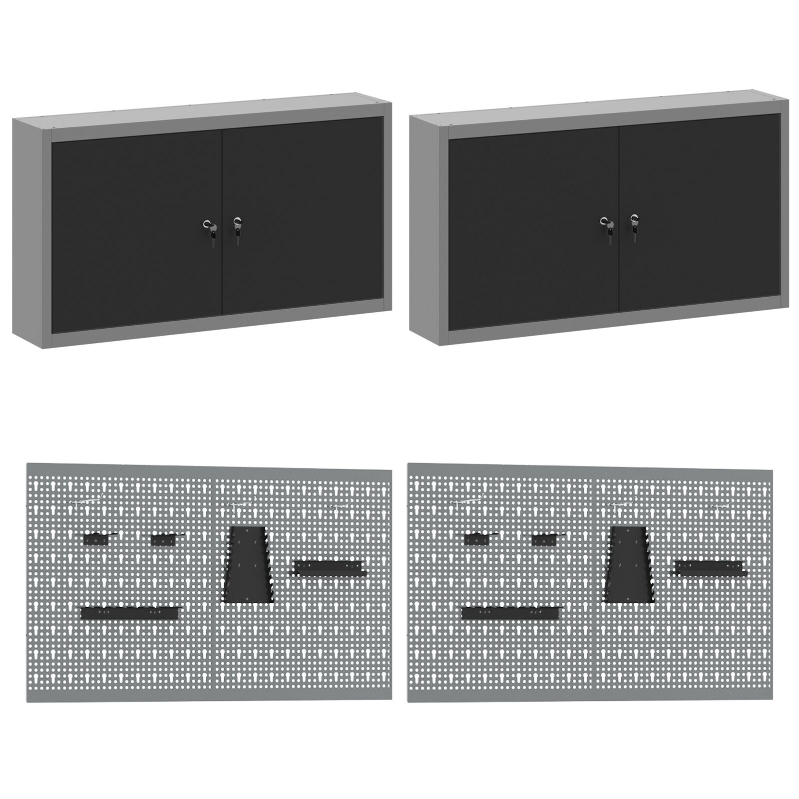 10 részes fekete mdf és fém munkaszekrény és pegboard szett