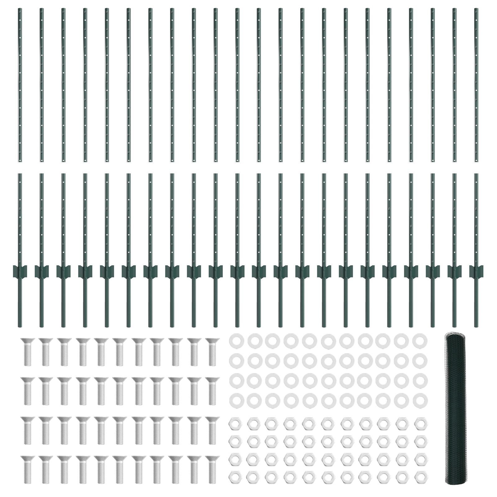 Kerítési oszlopok 11 db u-csatorna zöld 120 cm acél, hatszögletű kerítés zöld 1.2x50 m acél