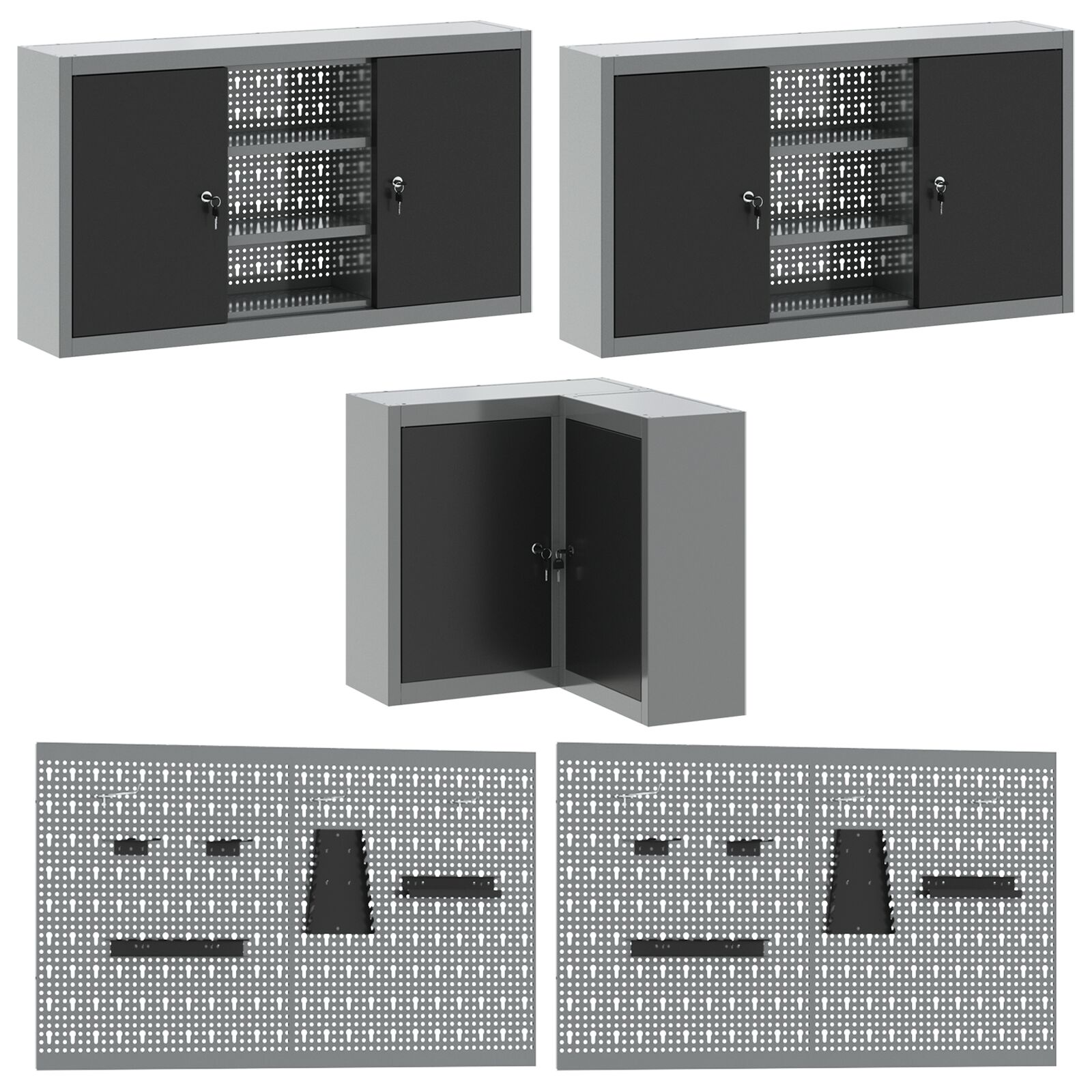 12 darabos munkasarok és pegboard szett fekete mdf-ből és fémből