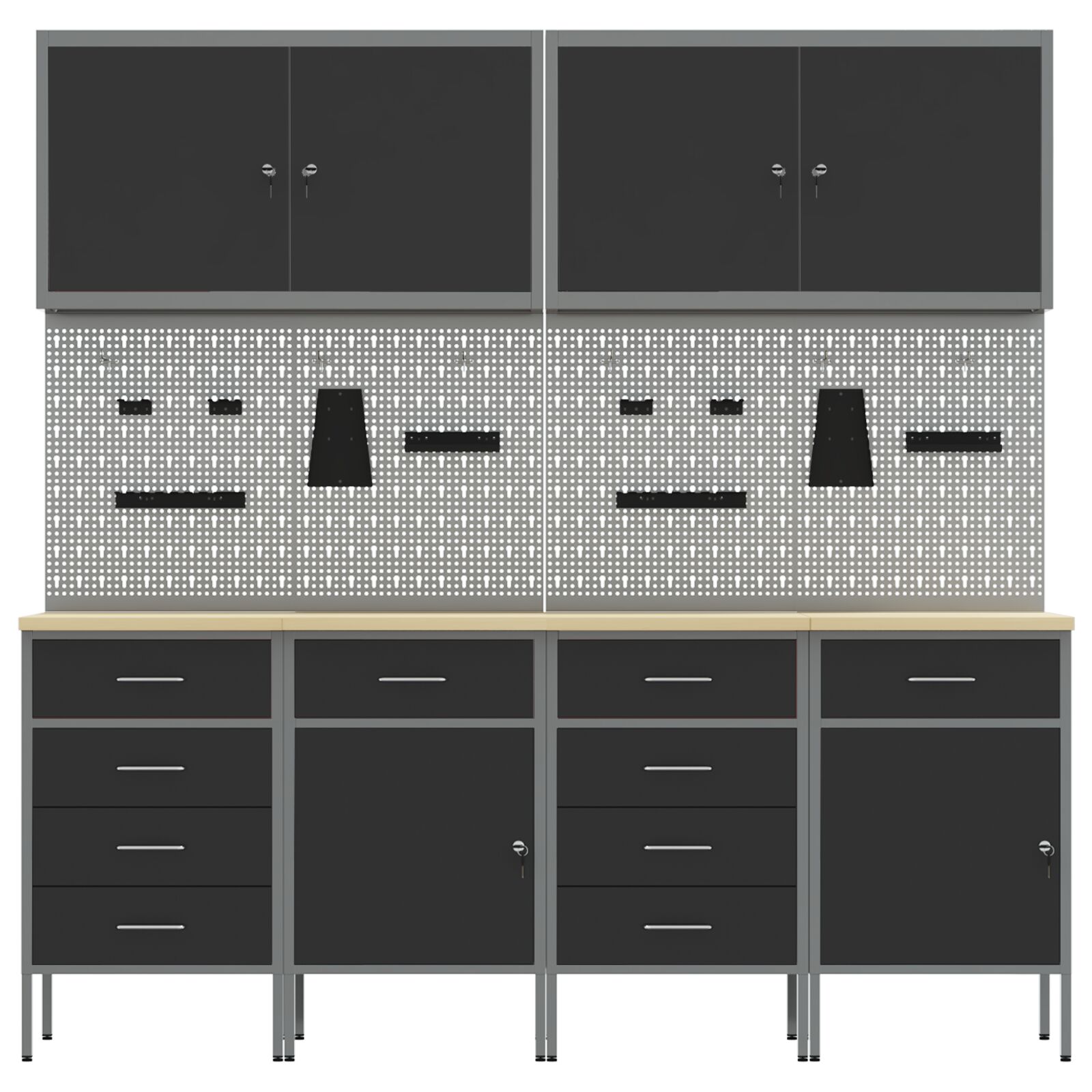 10 részes fekete mdf és fém munkaszekrény és pegboard szett