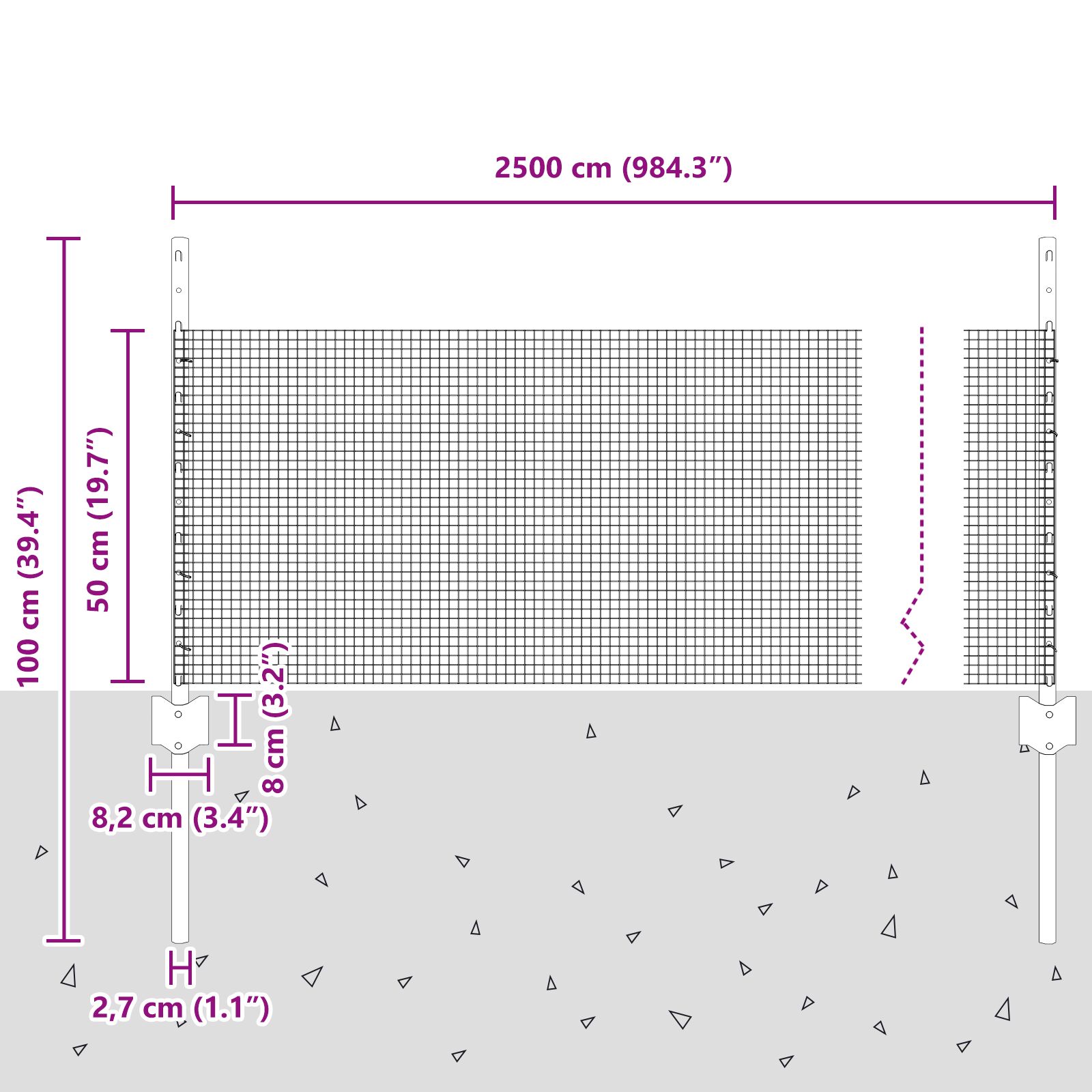Csirkeháló kerítés szett 2 db szürke fém, műanyag 25 x 0.5 m