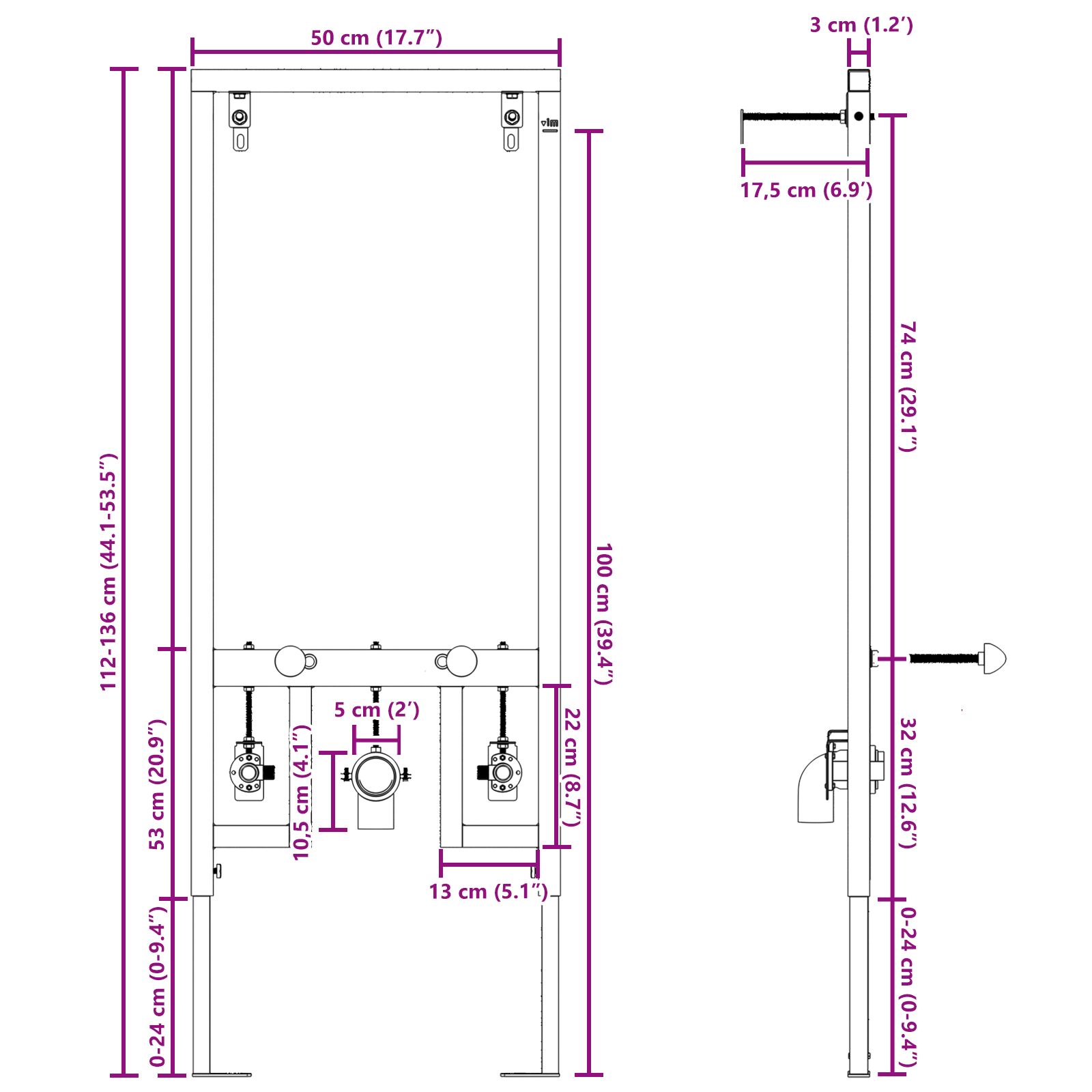 Fürdőszobai kiegészítő kivehető kék fém, műanyag 50 x 17.5 x 136 cm