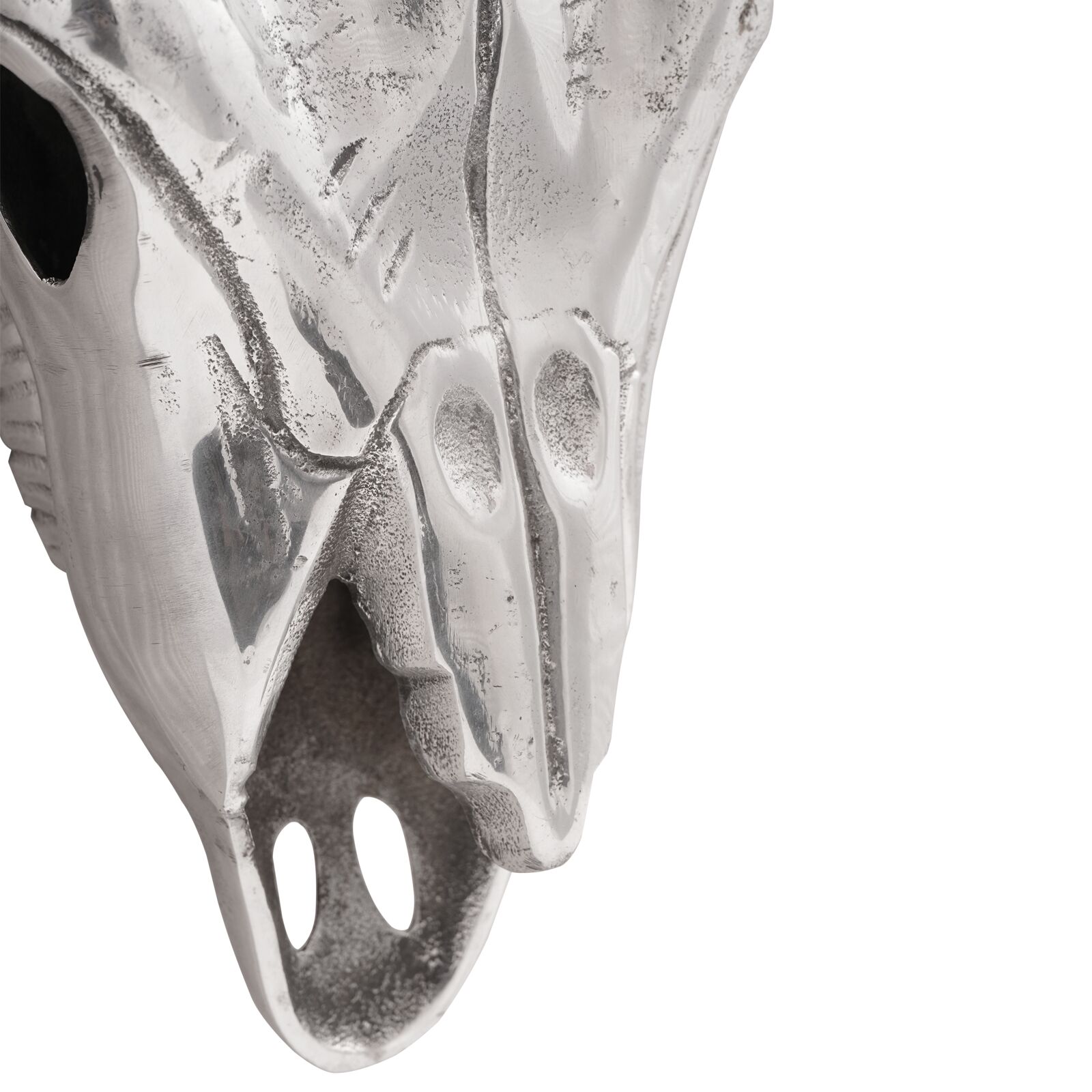 Fali készített bika koponya ezüst 49x10x36 cm alumínium