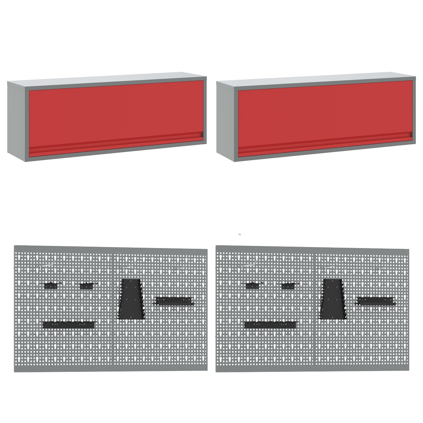 10 darabos munkaszekrény és pegboard készlet piros mdf-ből és fémből