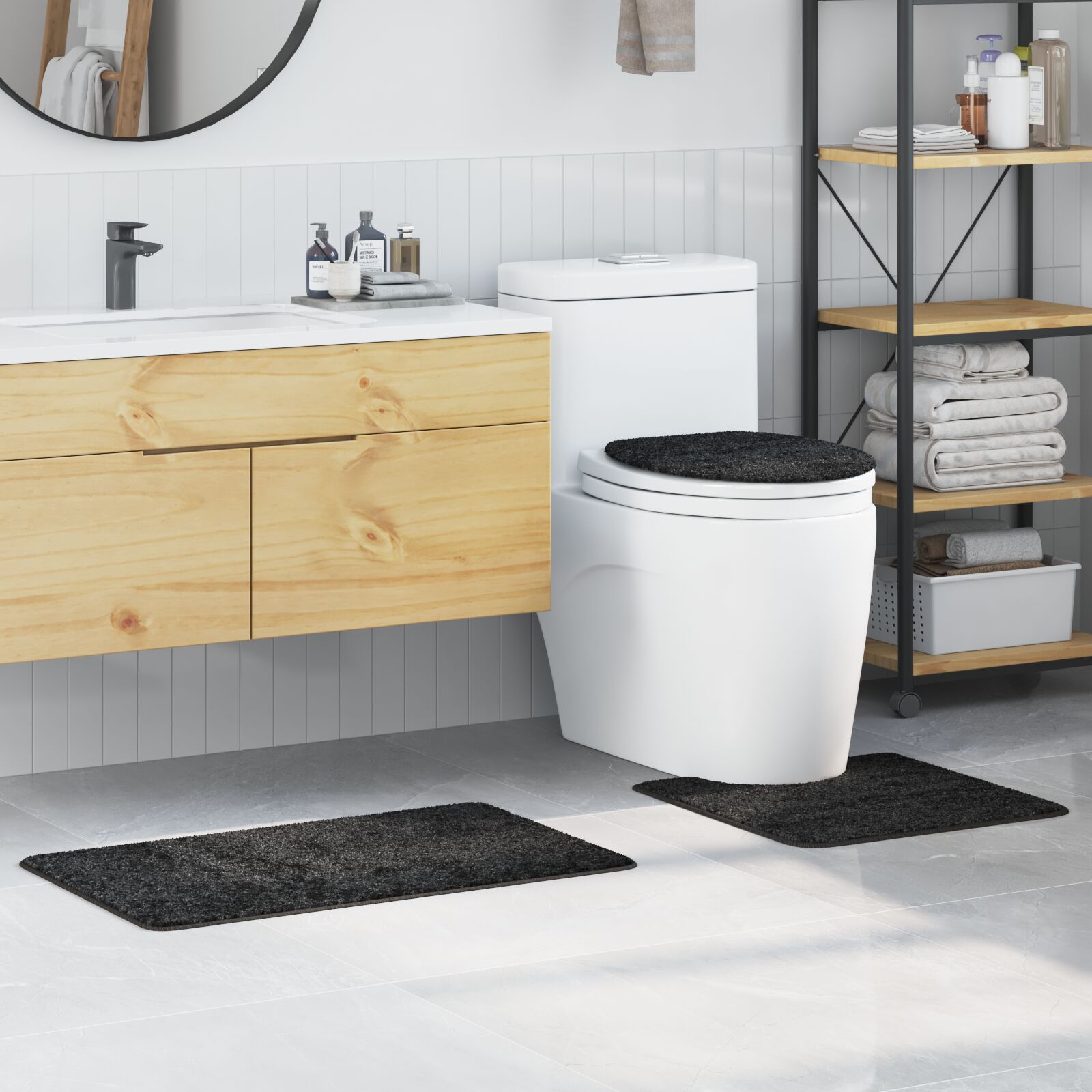 3 darabos fürdőszőnyeg szett sötétszürke csúszásmentes polipropilénből