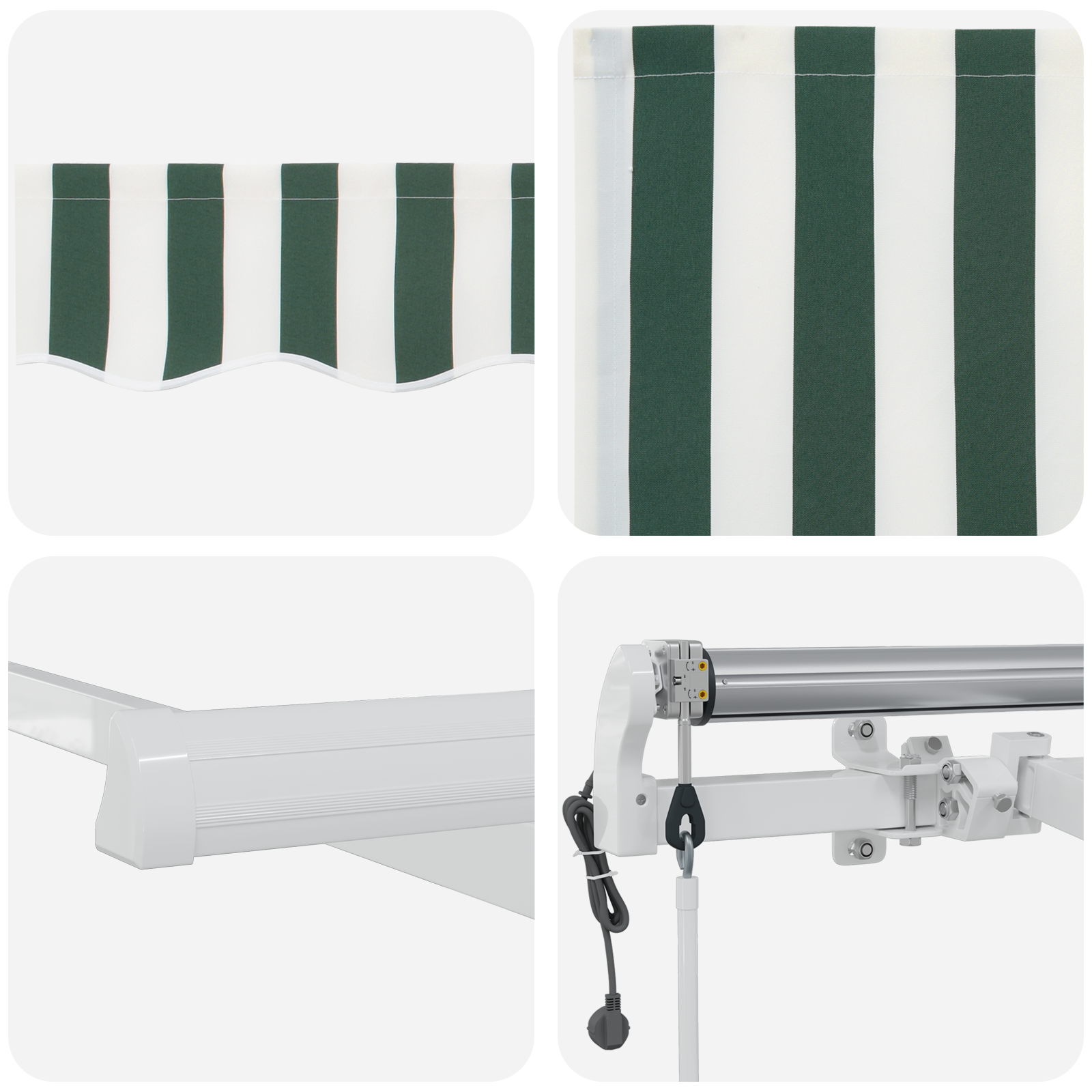 Automatikus behúzható napellenző zöld és fehér 450x350 cm, napellenző csere anyag 4.5x3.5 m kerethez zöld és fehér