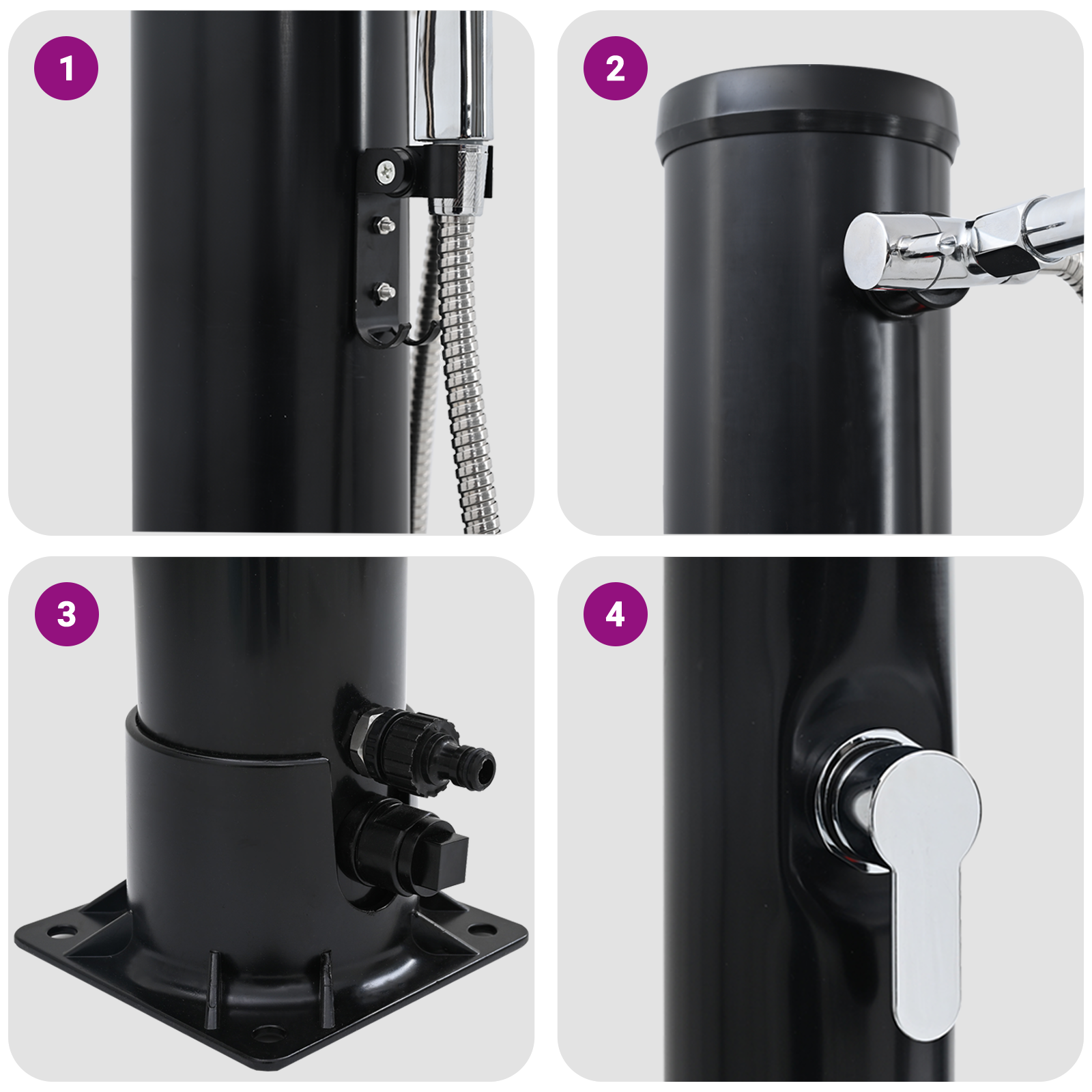 Kültéri napenergia zuhany kézi zuhanyrózsával 217 cm 20 l