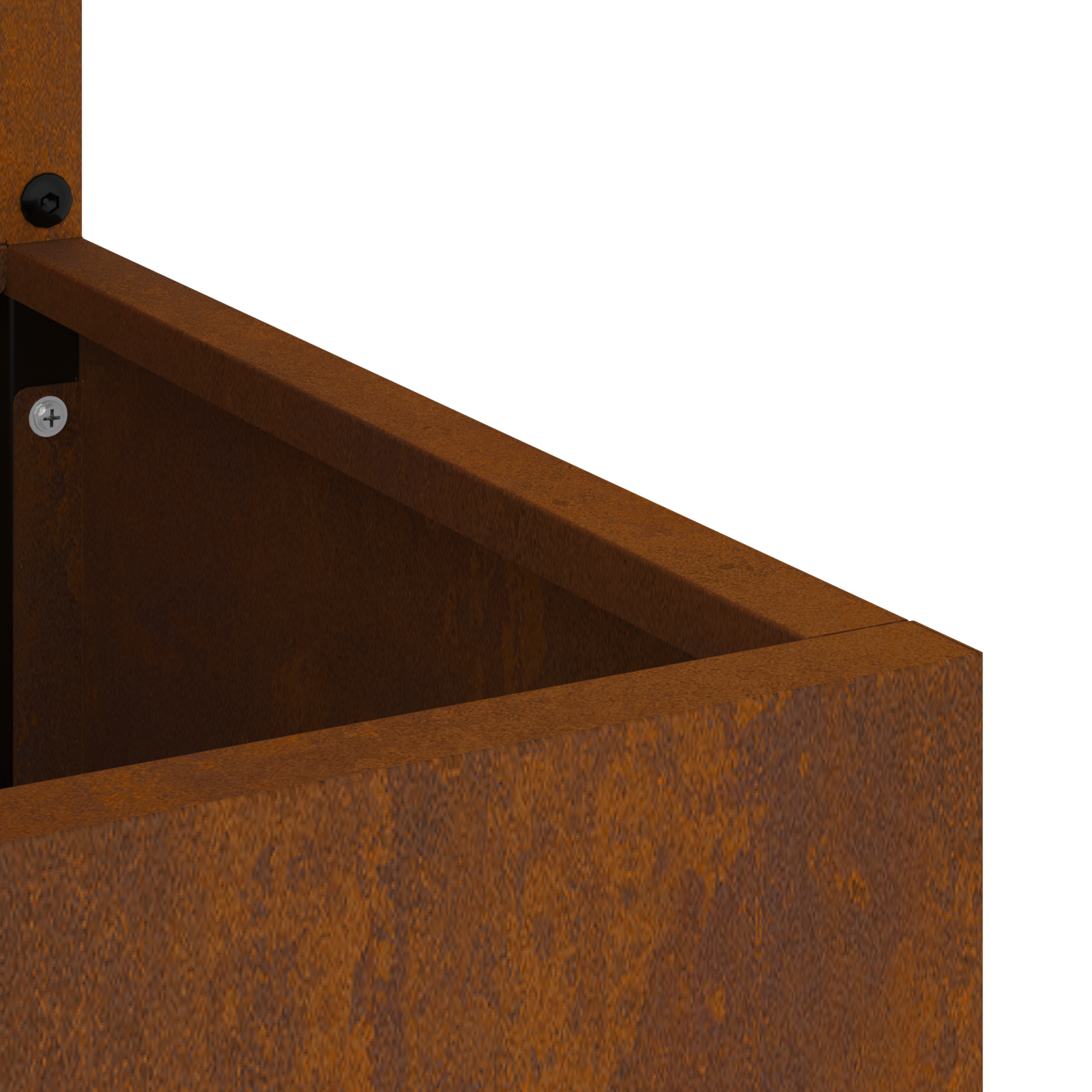 Kerti cserepes növény tartó dekoratív panellel rozsdás