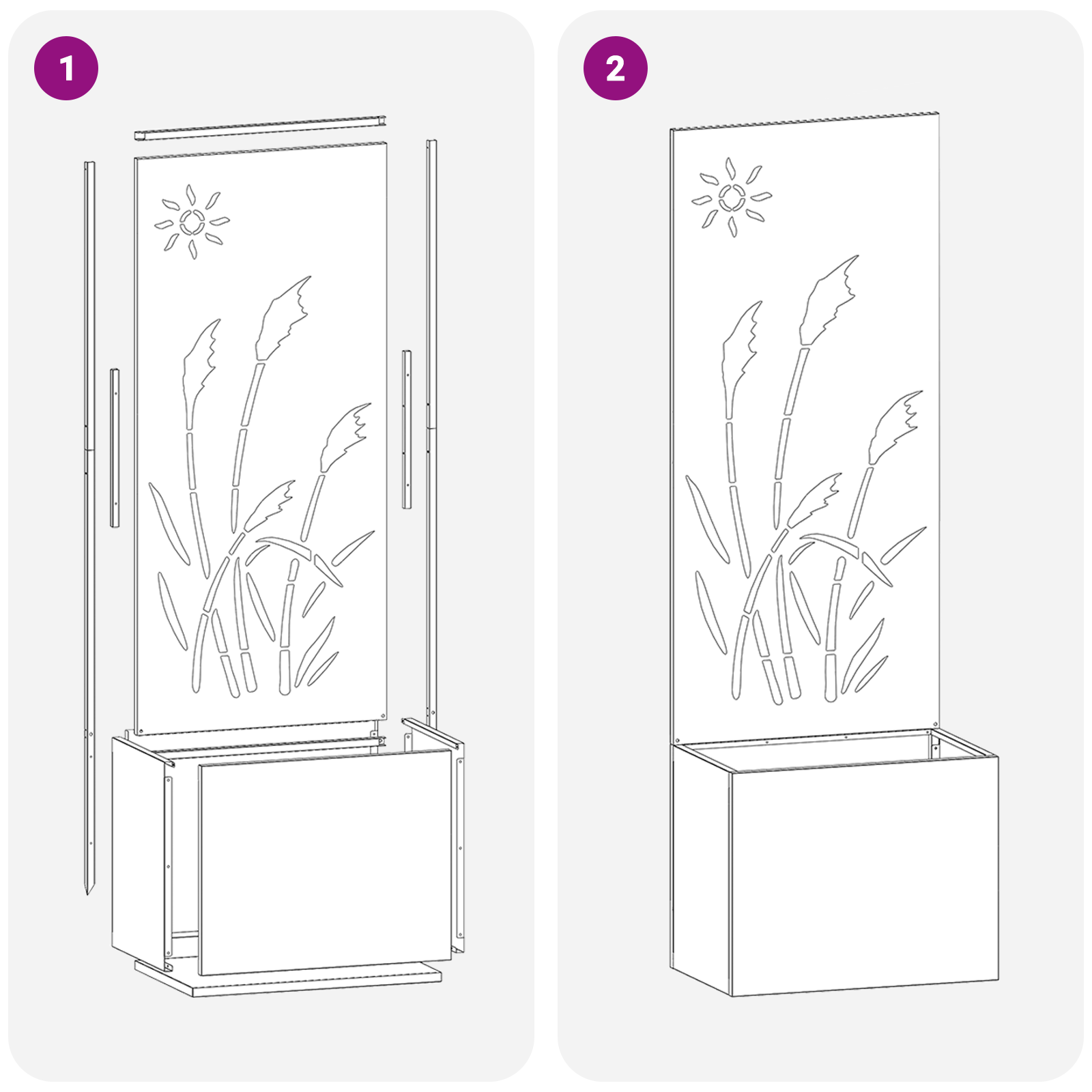 Kerti cserepes növény tartó dekoratív panellel ezüst