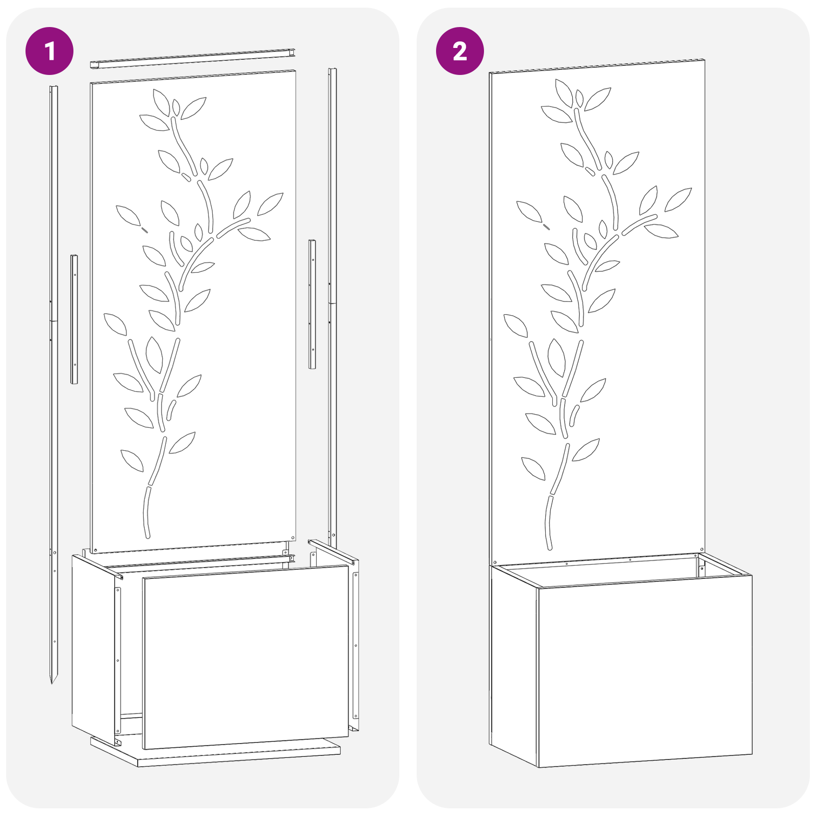 Kerti cserepes növény tartó dekoratív panellel rozsdás
