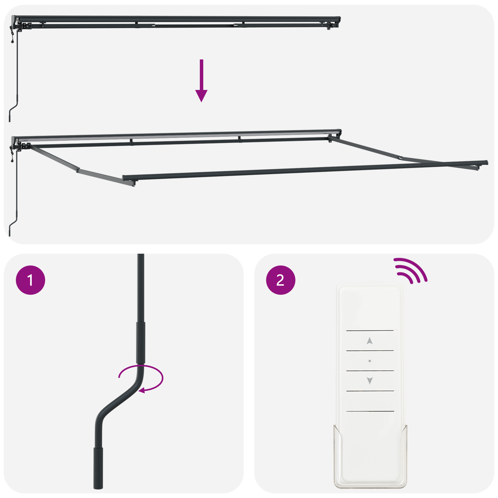 Elektromos fél-csukott napernyő keret, behúzható fém